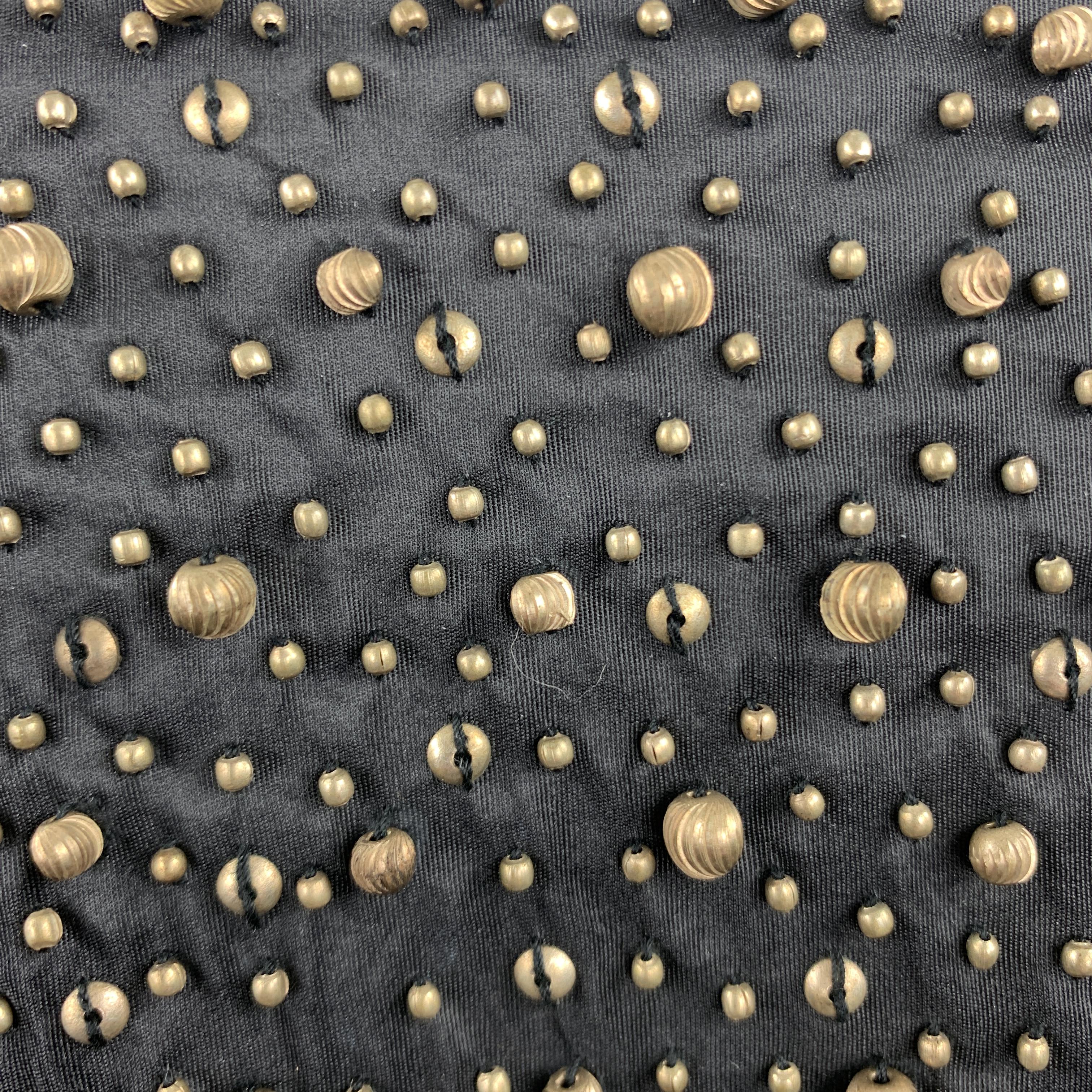 NAEEM KHAN Size 6 Black Gold Tone Metal Beaded Silk A Line Skirt 1