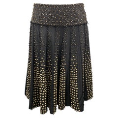 Naeem Khan Taglia 6 Gonna di linea A in seta con perline metalliche e tonalità oro nero