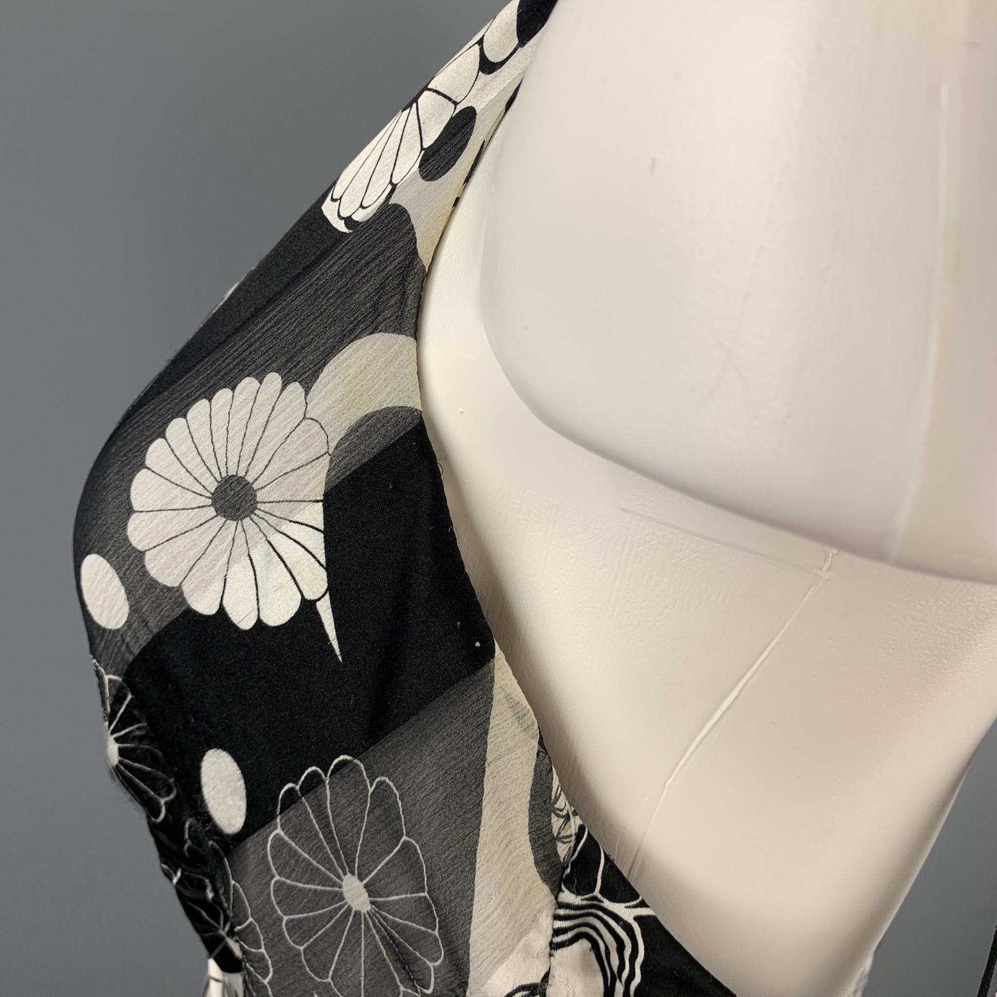 NAEEM KHAN Size 6 Black & White Floral Silk Beaded Halter Gown 5