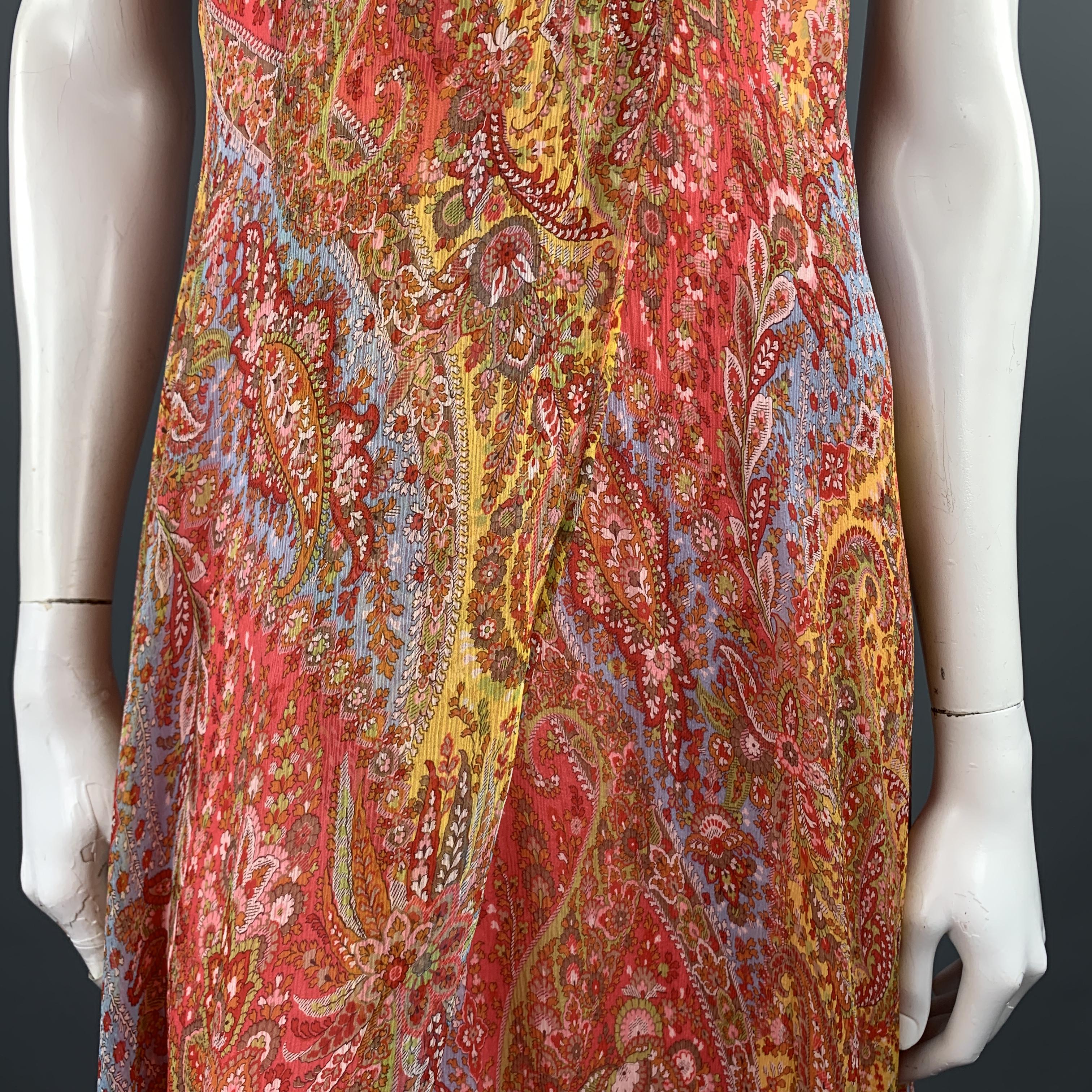 NAEEM KHAN Size 6 Multi Color Paisley Chiffon Beaded Bodice Gown 1
