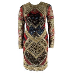 NAEEM KHAN Size 8 Silver Red & Blue Nylon Sequined Midi Cocktail Dress