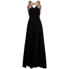 Naeem Khan Vintage Black Metallic Gold Beaded and Sequin Evening Dress, 1990s