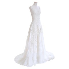Naeem Khan vintage lace sheer ivory floral embroidered train wedding dress gown