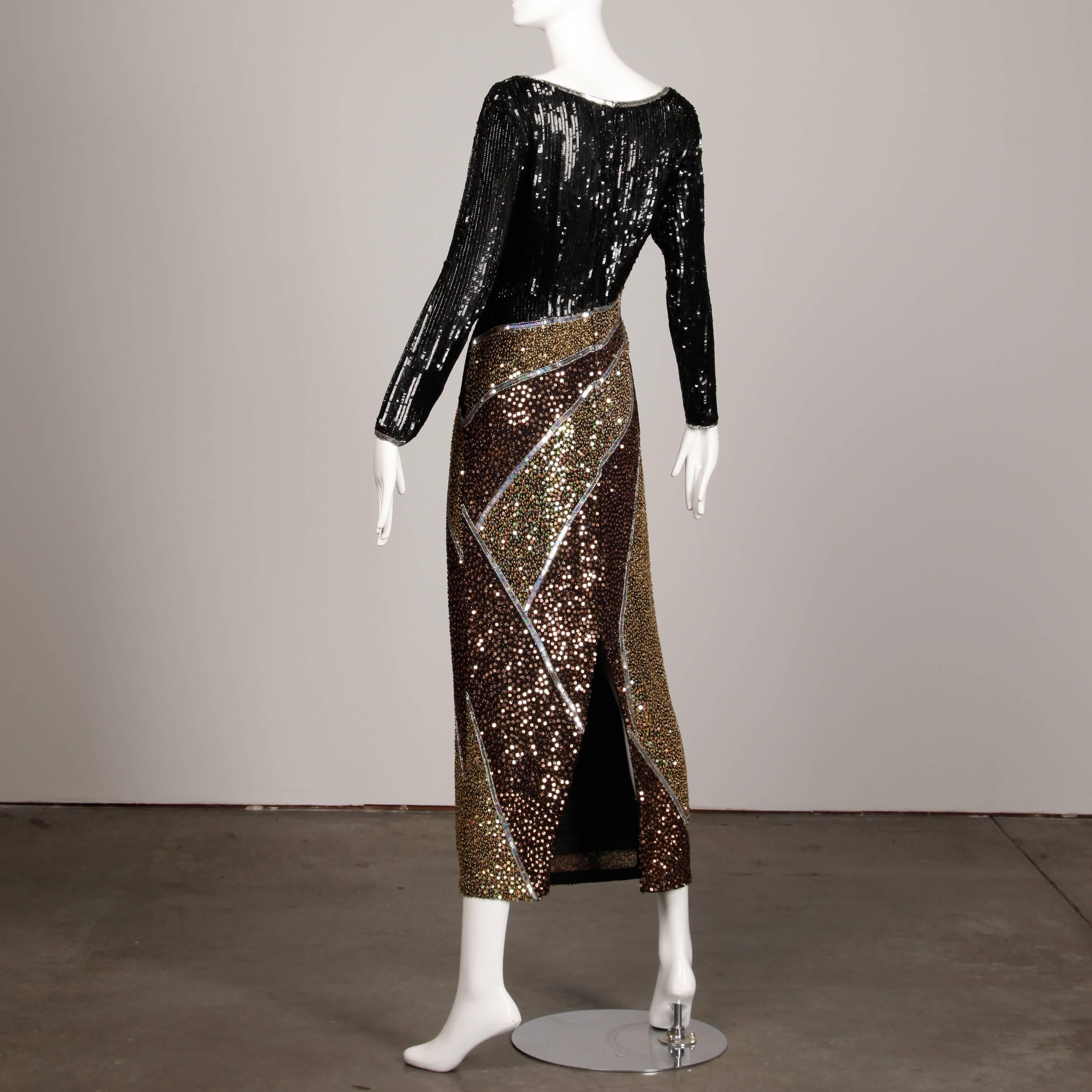 Black Naeem Khan Vintage Sequin + Beaded Evening Gown For Sale