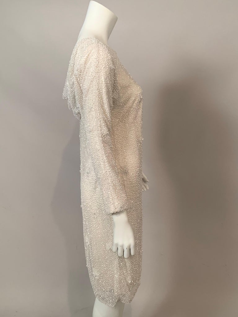 Naeem Khan White Beaded Tulle Evening Dress With Draped Back