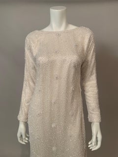 Naeem Khan White Beaded Tulle Evening Dress with Draped Back