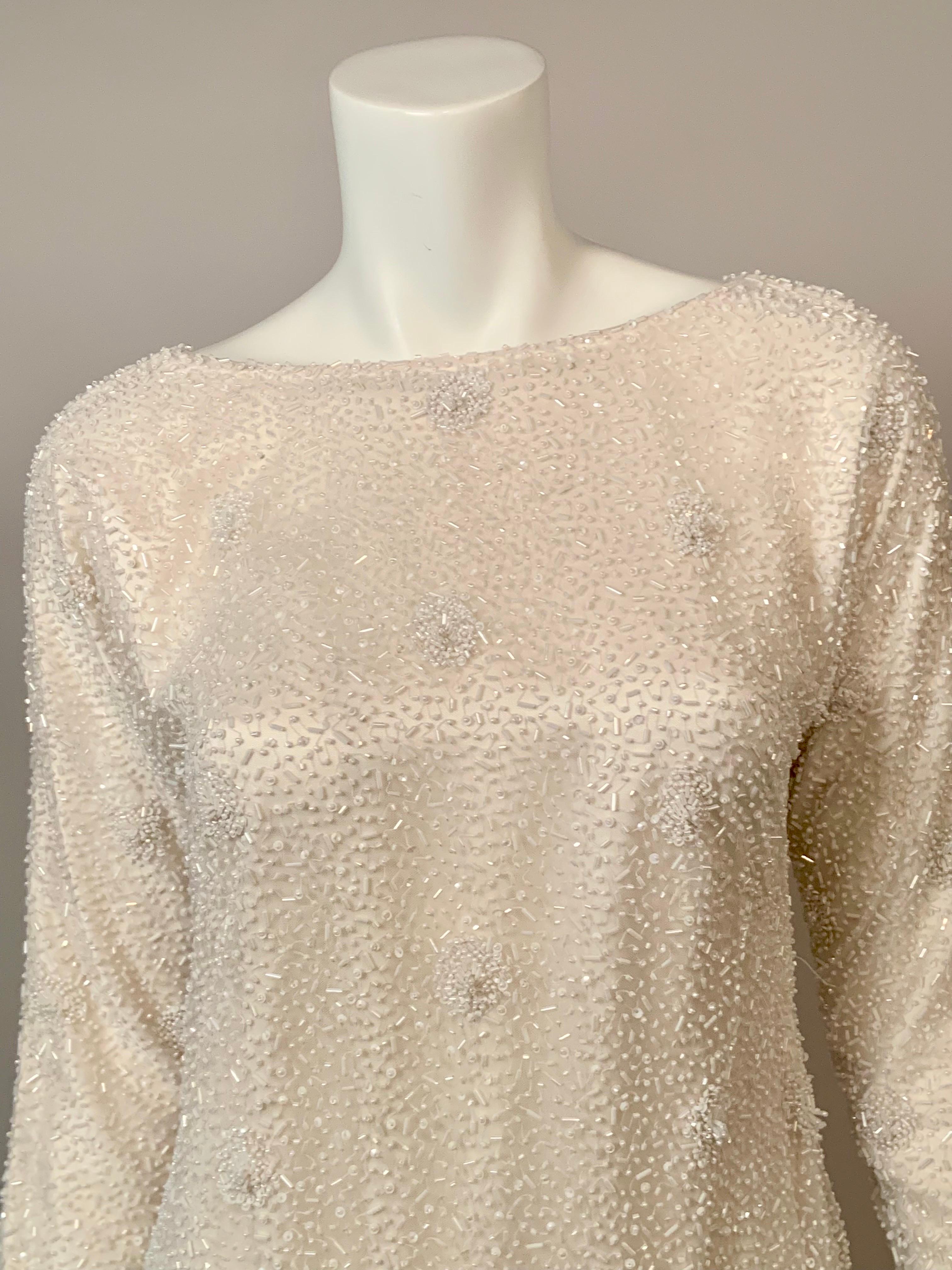 Naeem Khan - Robe de soirée en tulle blanc perlé avec dos drapé Excellent état - En vente à New Hope, PA