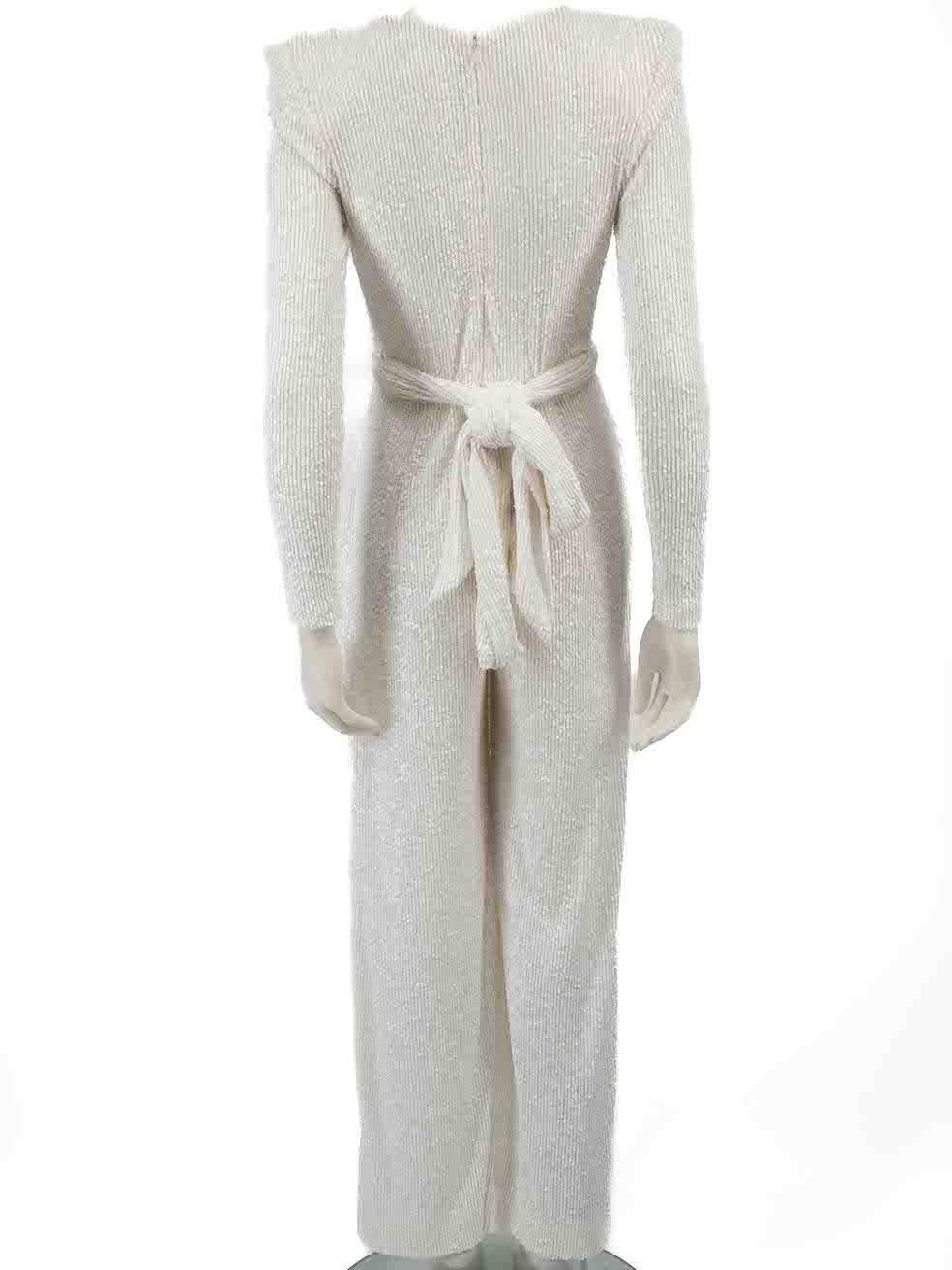 Naeem Khan White Sequinned Belted Jumpsuit Size XS In Good Condition For Sale In London, GB