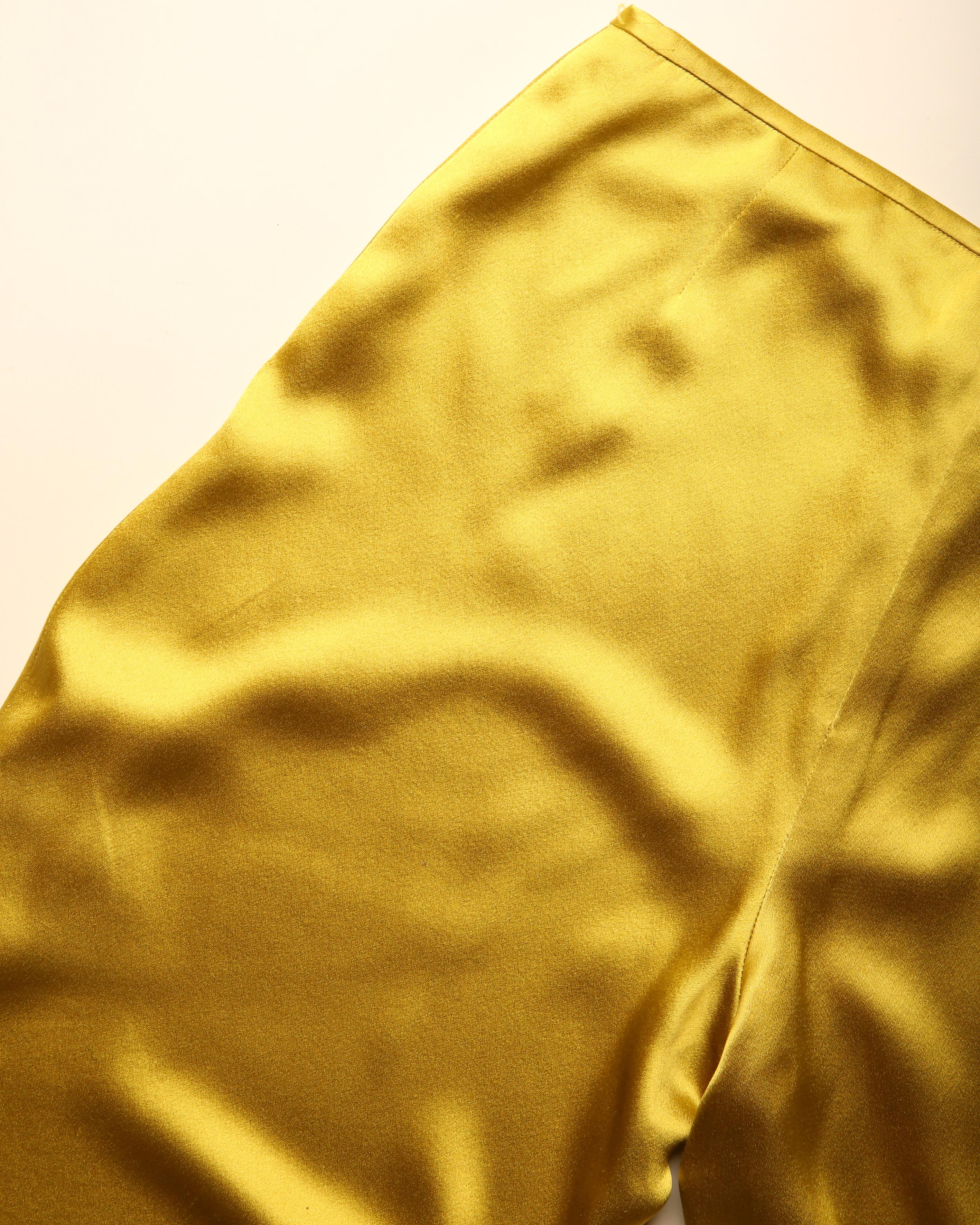 Naeem Khan Gelbes Chartreuse-Seidenkleid mit weitem Bein und fließenden Hose, US 4 im Angebot 10