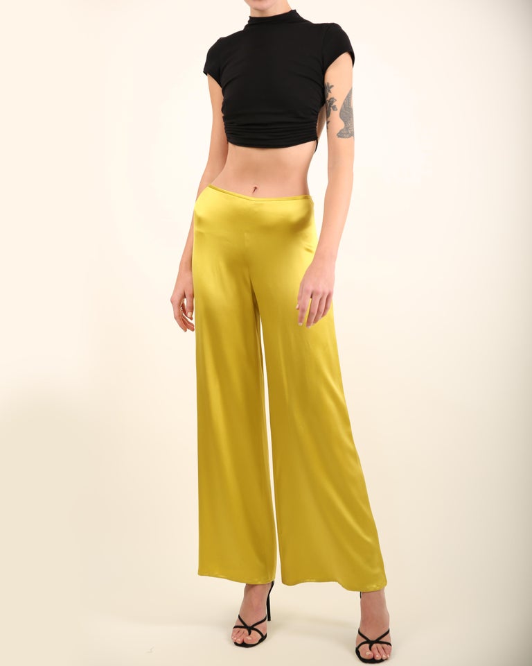 Naeem Khan yellow chartreuse silk wide leg flowing trousers dress pants US  4 For Sale at 1stDibs | yellow dress pants, flowing dress pants, yellow  silk pants