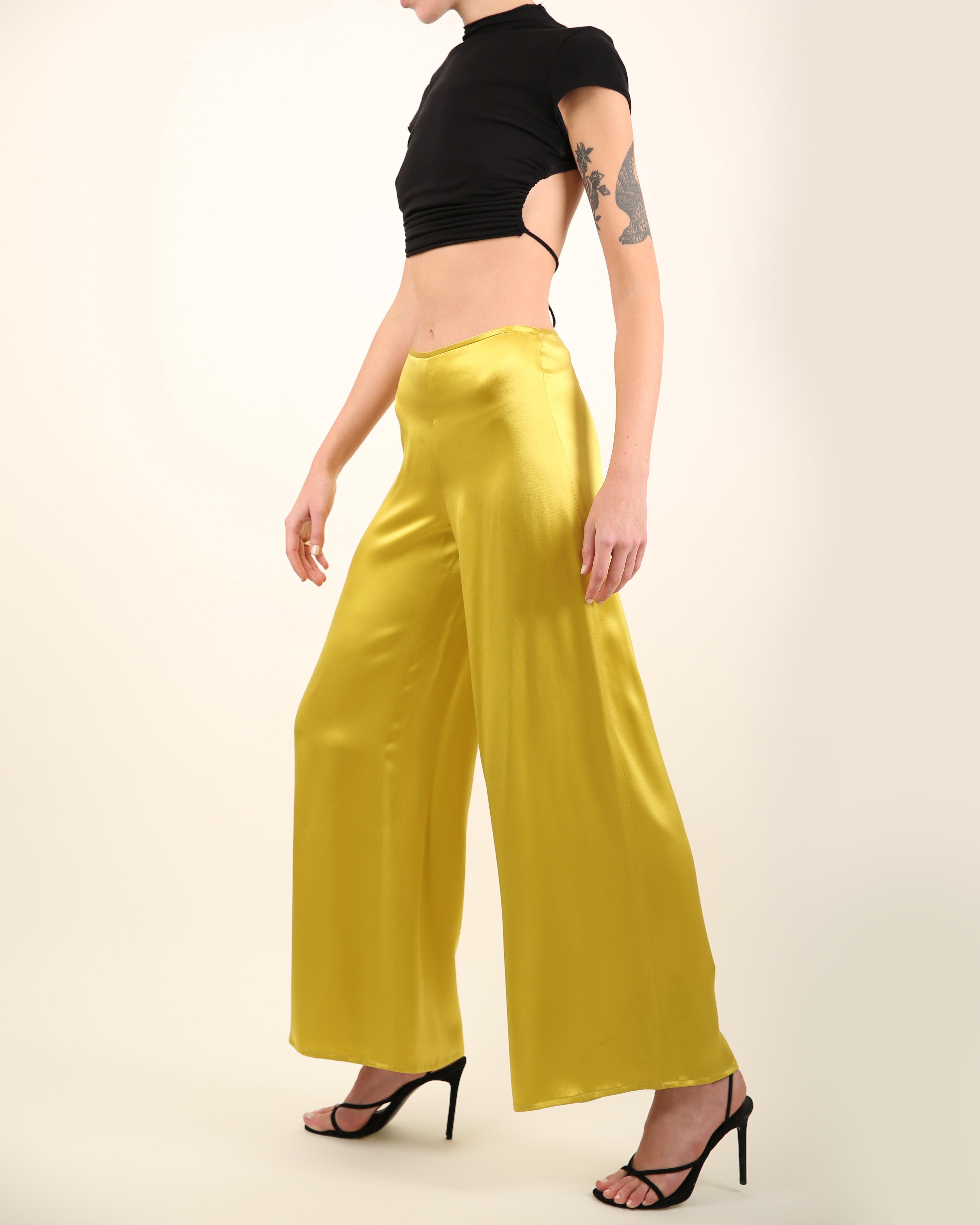 Naeem Khan yellow chartreuse silk wide leg flowing trousers dress pants US 4 In Good Condition For Sale In Paris, FR