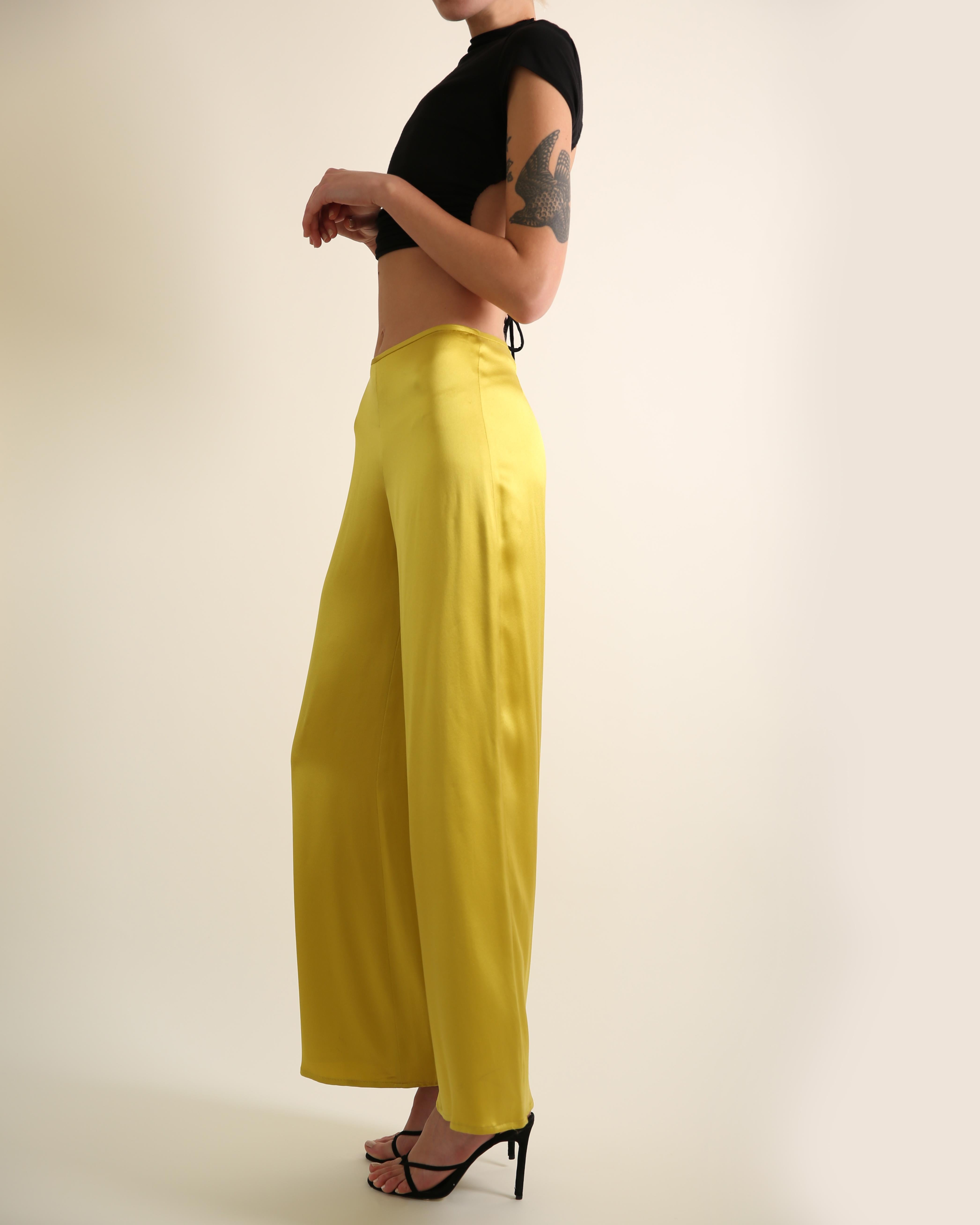 Women's Naeem Khan yellow chartreuse silk wide leg flowing trousers dress pants US 4 For Sale
