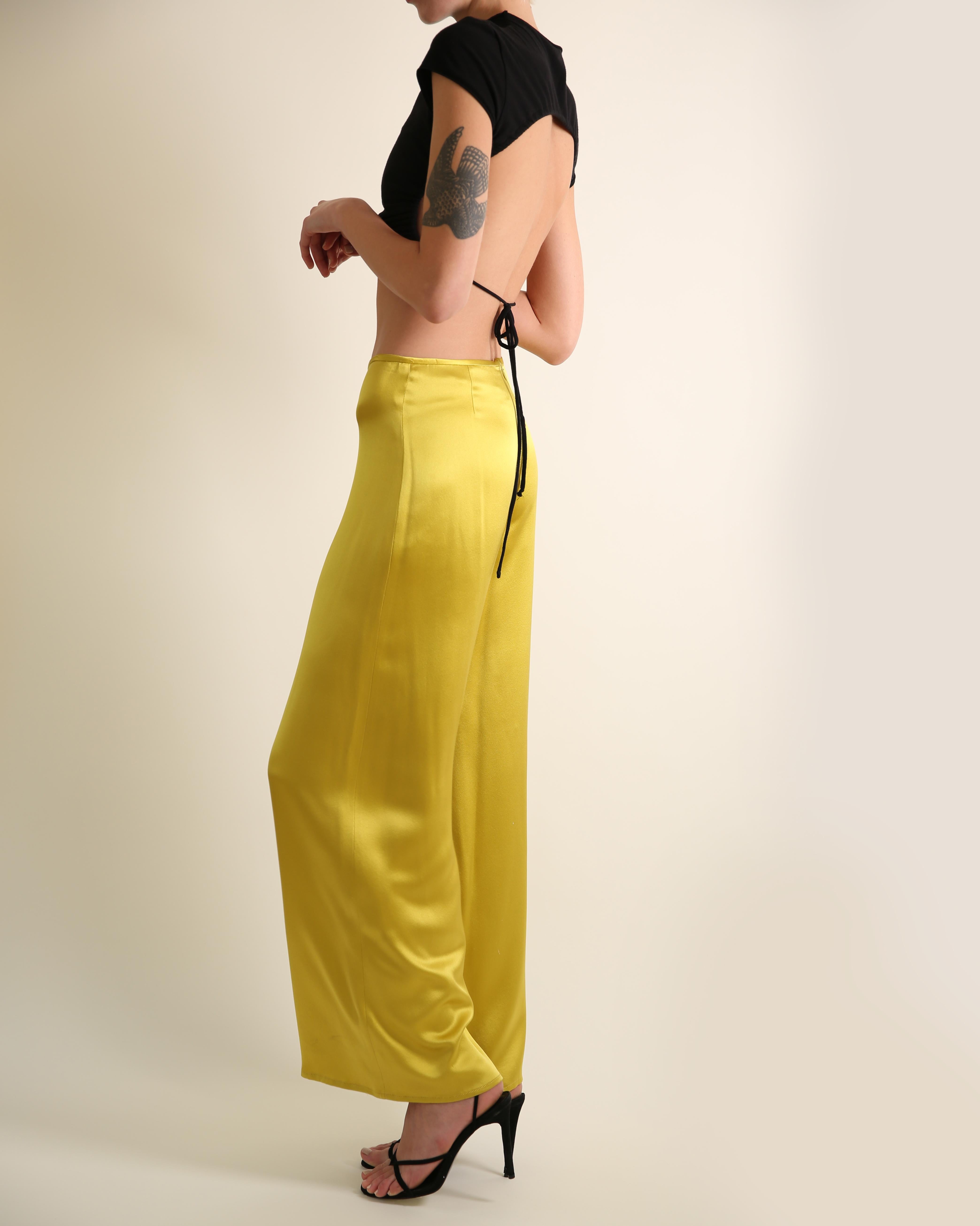 Naeem Khan yellow chartreuse silk wide leg flowing trousers dress pants US 4 For Sale 1