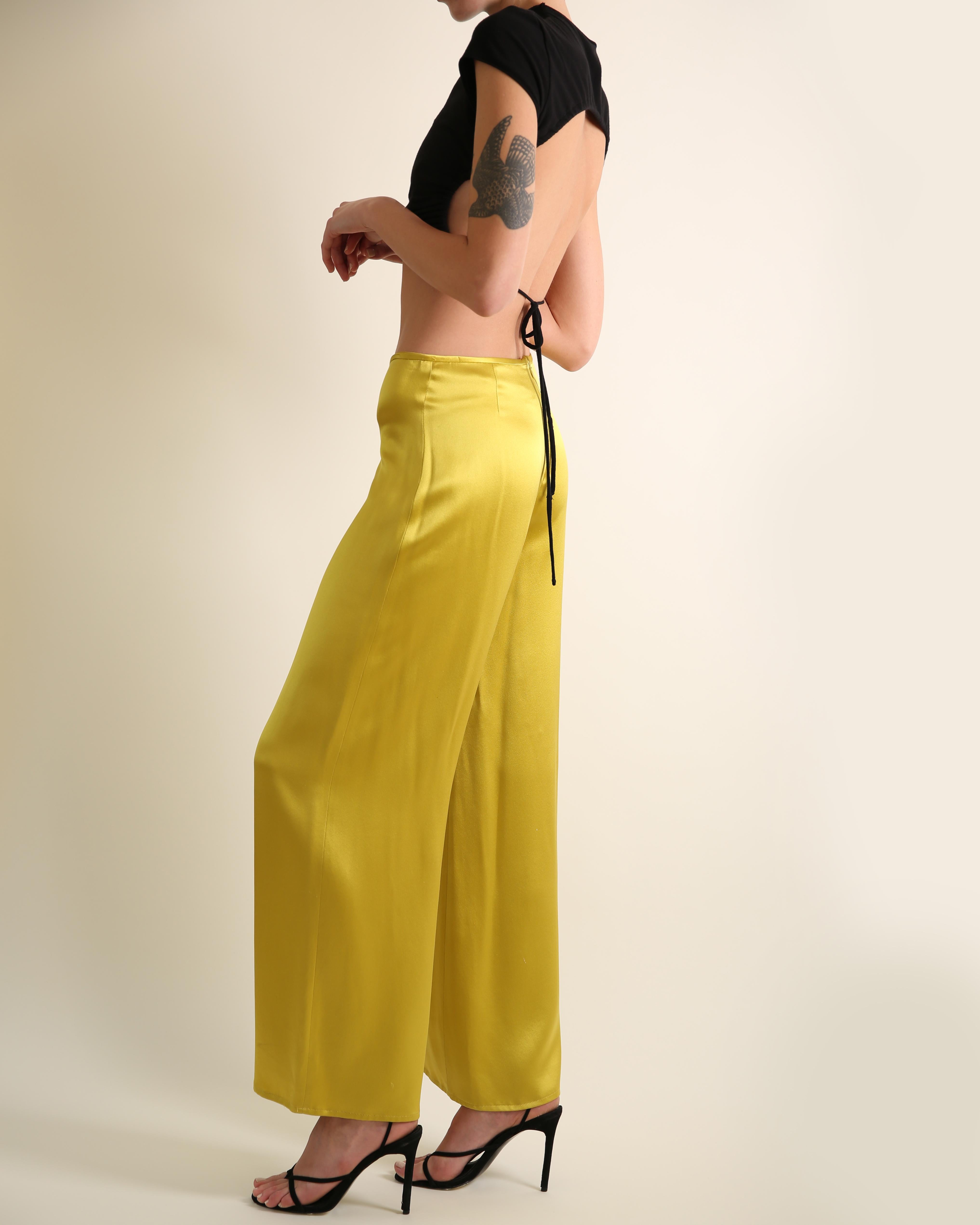 Naeem Khan yellow chartreuse silk wide leg flowing trousers dress pants US 4 For Sale 2