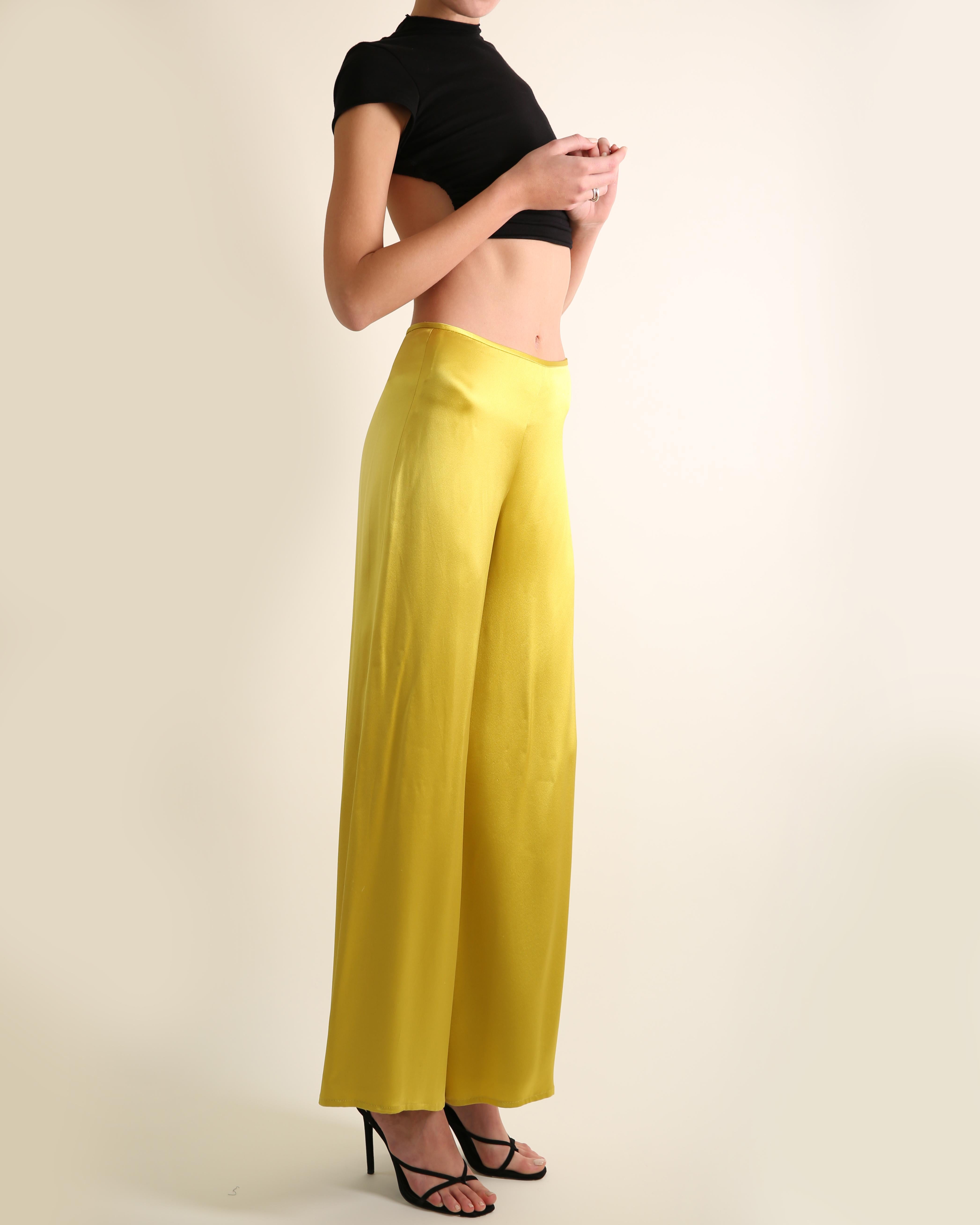 Naeem Khan yellow chartreuse silk wide leg flowing trousers dress pants US 4 For Sale 3