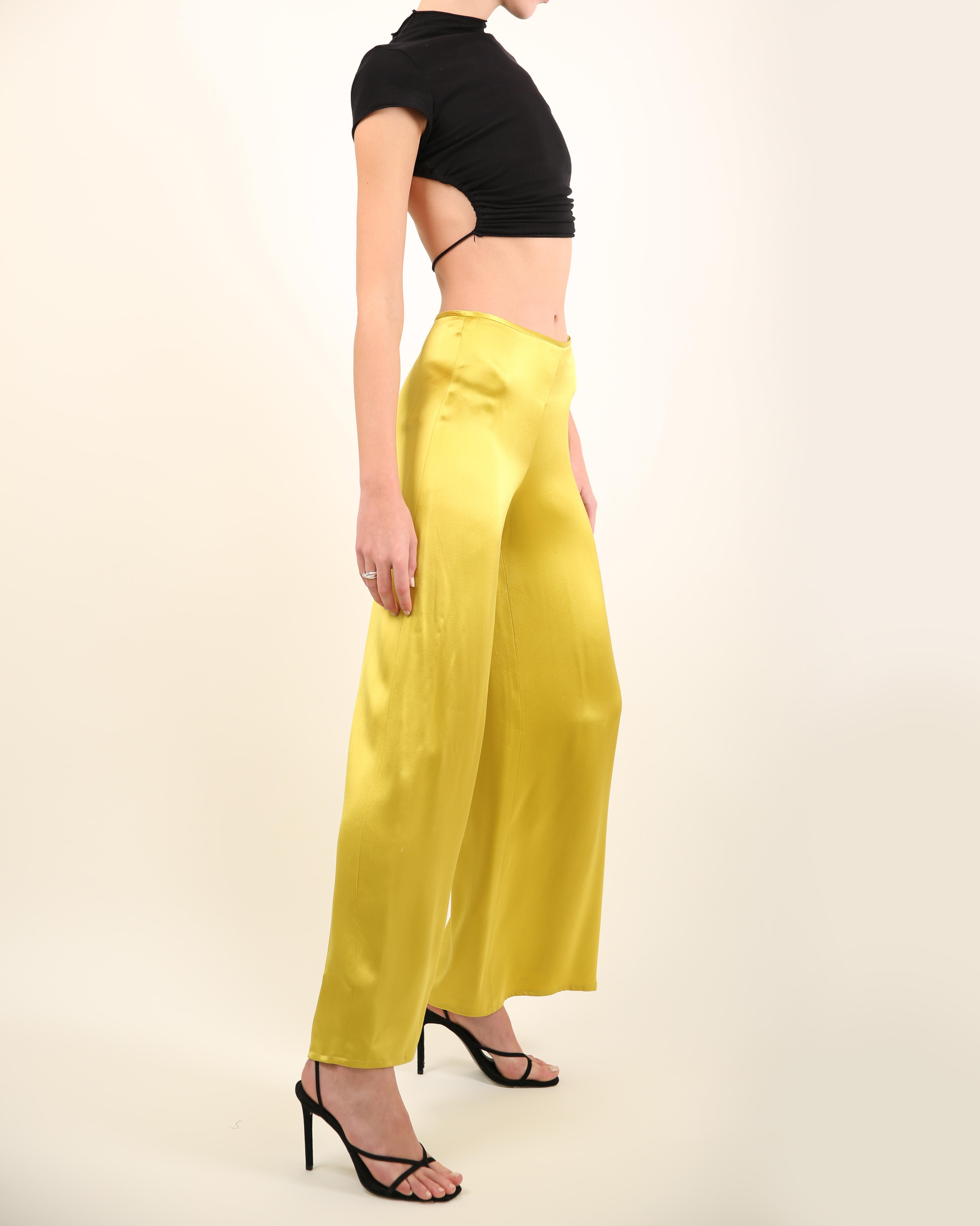 Women's Naeem Khan yellow chartreuse silk wide leg flowing trousers dress pants US 4