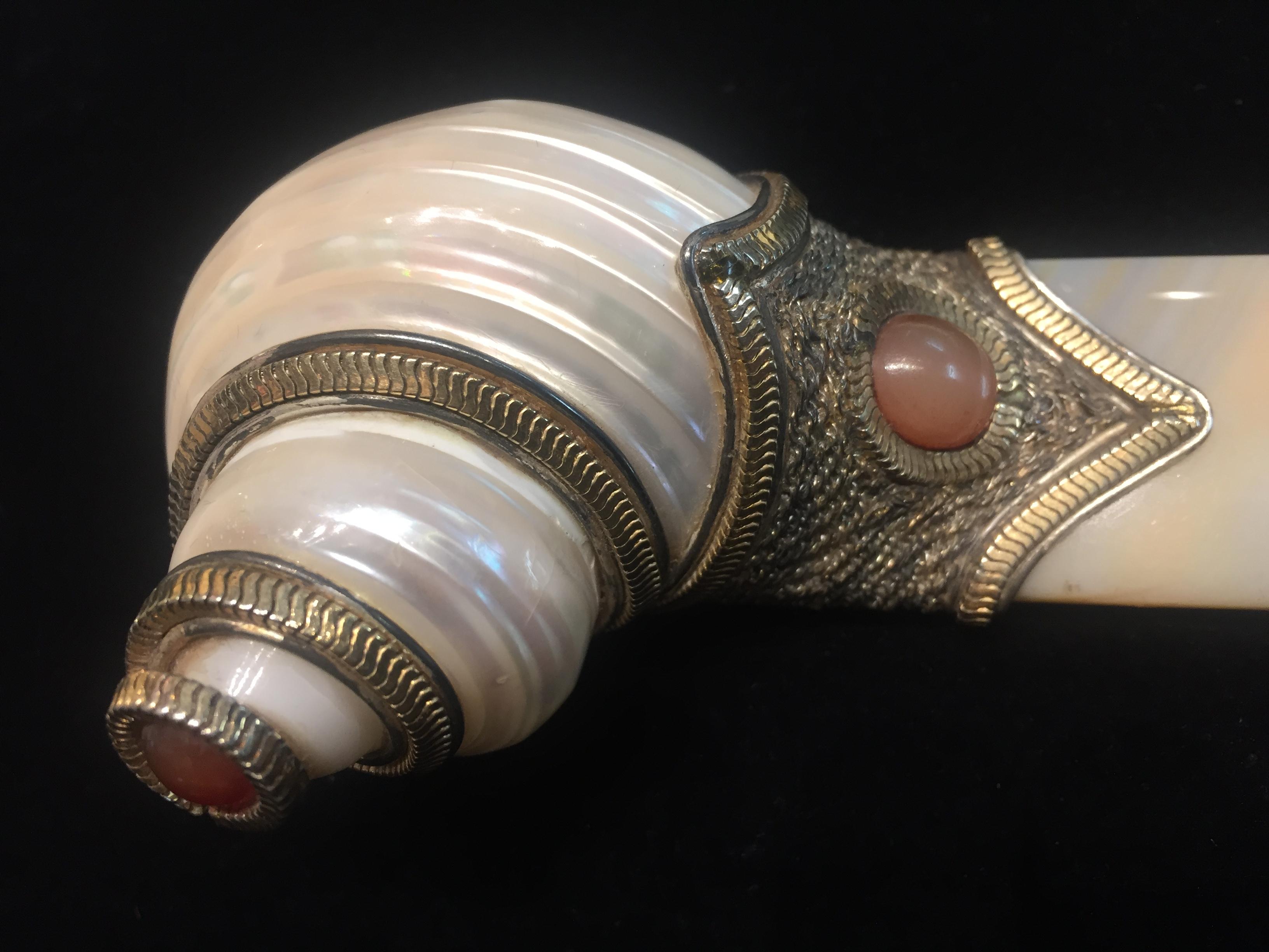 Romantic Naef Orfaley, Letter Opener, Silver, Gemstones, Shell and Agate, circa 1980s