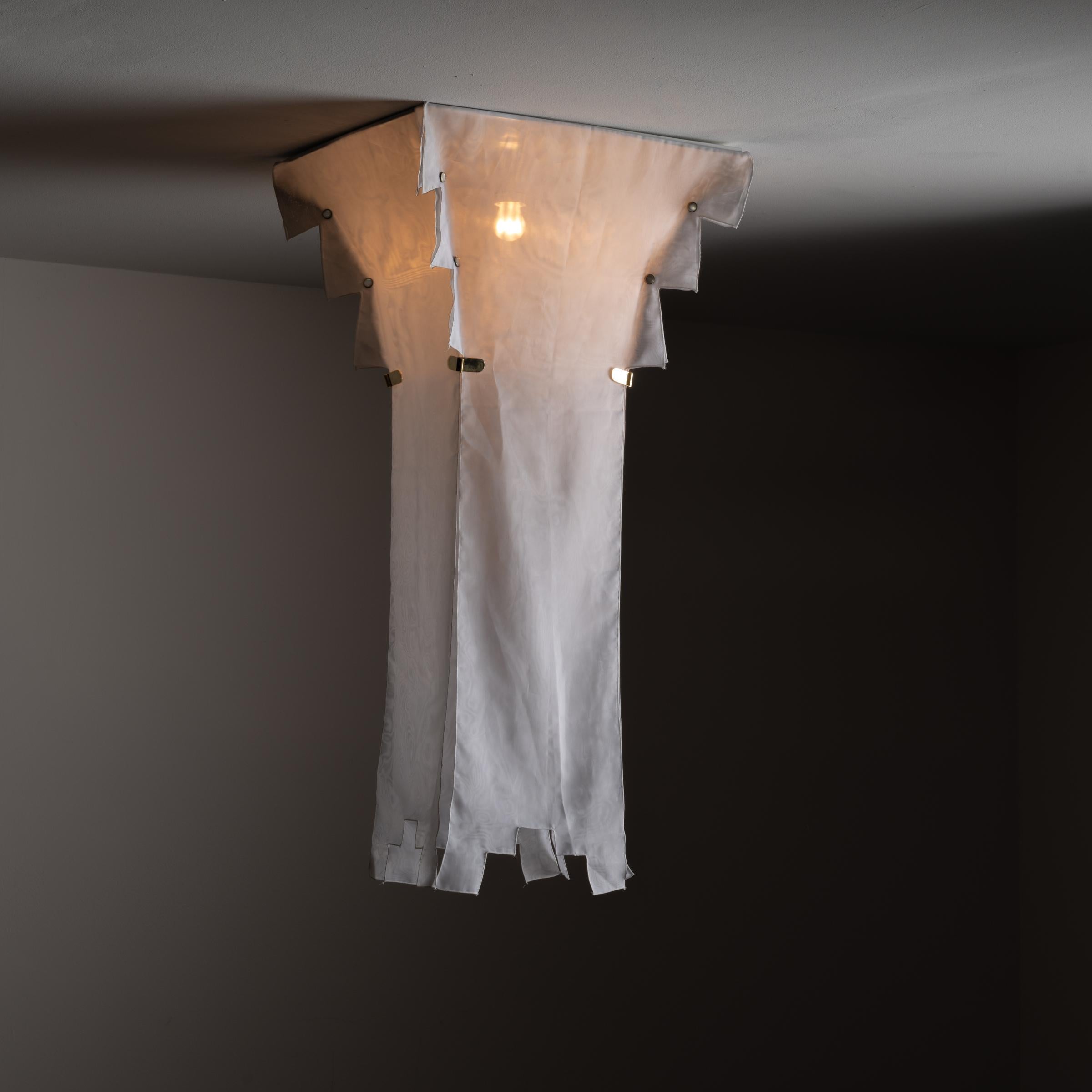 Naeko Chandelier by Kazuide Takahama for Sirrah. Designed in Japan circa 1970s. This light features a white silk fabric which is supported by brass clips and pearl press studs. Wired for the US. We recommend one E27 base 60w maximum bulb. Authentic