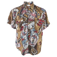 Naf Naf Paris Vintage Mens Pure Silk Skiing Print 90s Nafnaf Shirt, 1990s