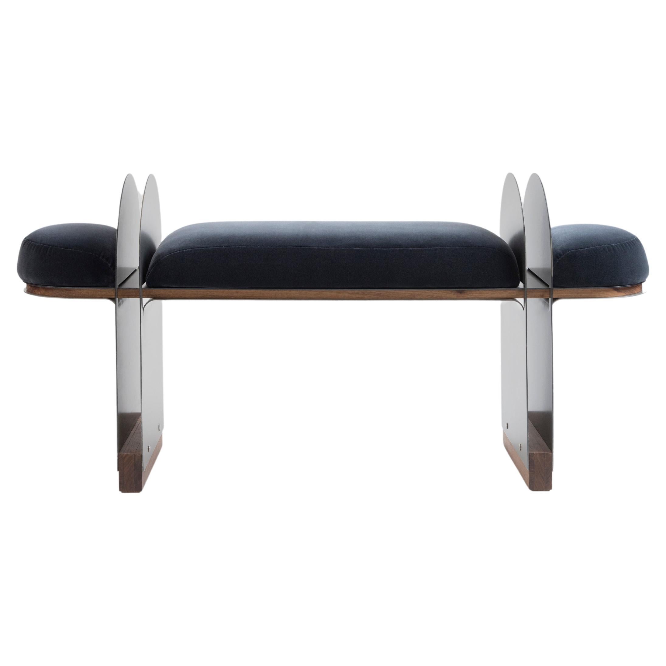 Contemporary Steel, Walnut, and Upholstery NAFIH Bench, by ADHOC For Sale