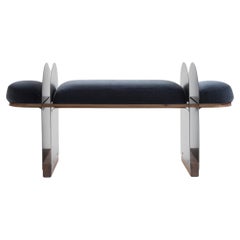 Contemporary Steel, Walnut, and Upholstery NAFIH Bench, by ADHOC