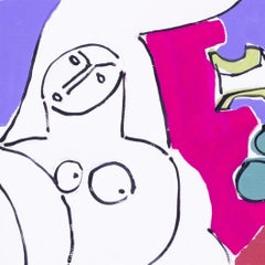 Romanian abstract figurative nude painting by Nafir Boaba, pinks / purples