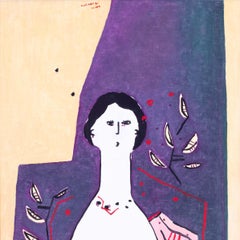 Romanian abstract figurative painting by Nafir Boaba, 'Femme aux flori', nude