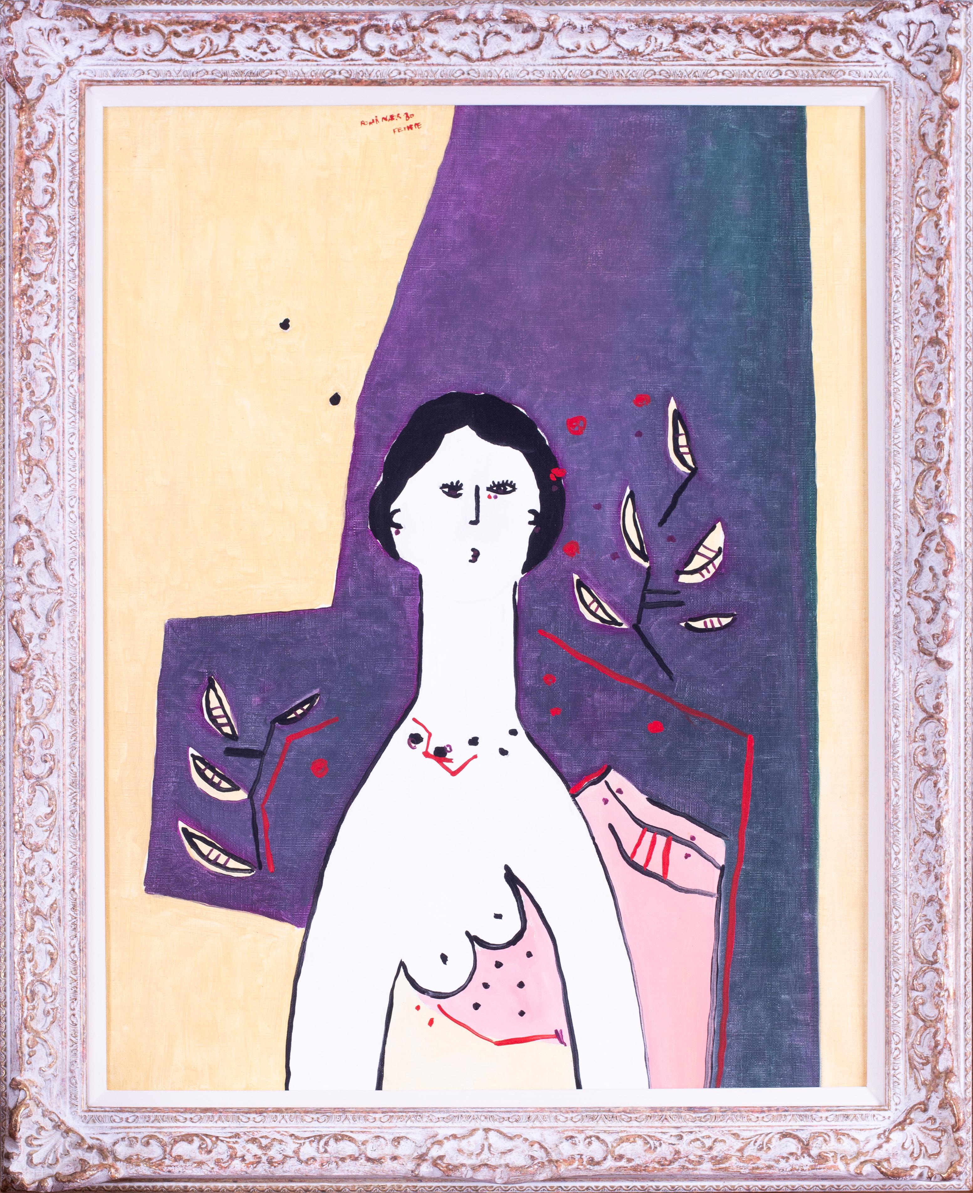Nafir Boaba (Rumäne, geb. 1929)
Blumenfrau (Femme aux Flori)
Öl auf Leinwand
Signiert, bezeichnet und datiert "BOABA NAFIR 80 FEMME" (oben Mitte)
25.1/2 x 19.3/4 in. (64.8 x 50 cm.)
Provenienz: Aus dem Nachlass des Künstlers

Nafir Boabas "Femme aux