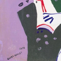 Romanian abstract figurative painting by Nafir Boaba, purple and white