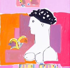 Romanian abstract figurative painting by Nafir Boaba, Spaniola, nude, pinks