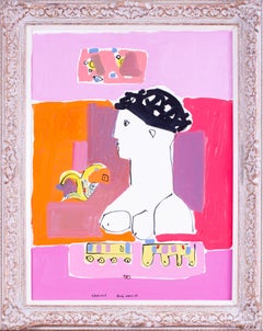 Rumänische abstrakte figurative Malerei von Nafir Boaba, Spaniola, Akt, Rosa