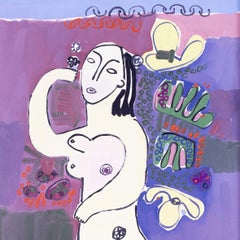 Romanian abstract figurative painting by Nafir Boaba, 'Tahiti', nude