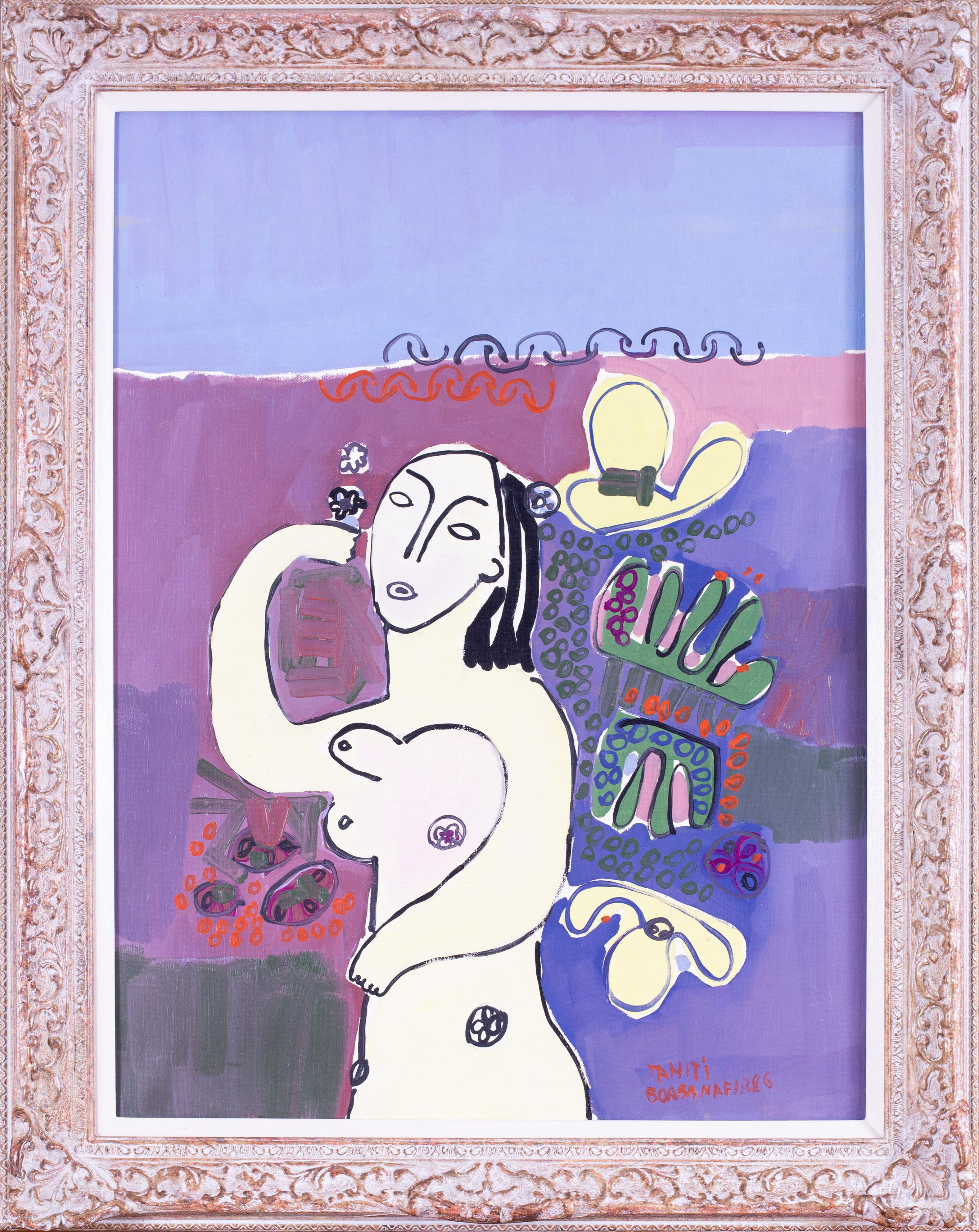 Romanian abstract figurative painting by Nafir Boaba, 
Tahiti
, nude