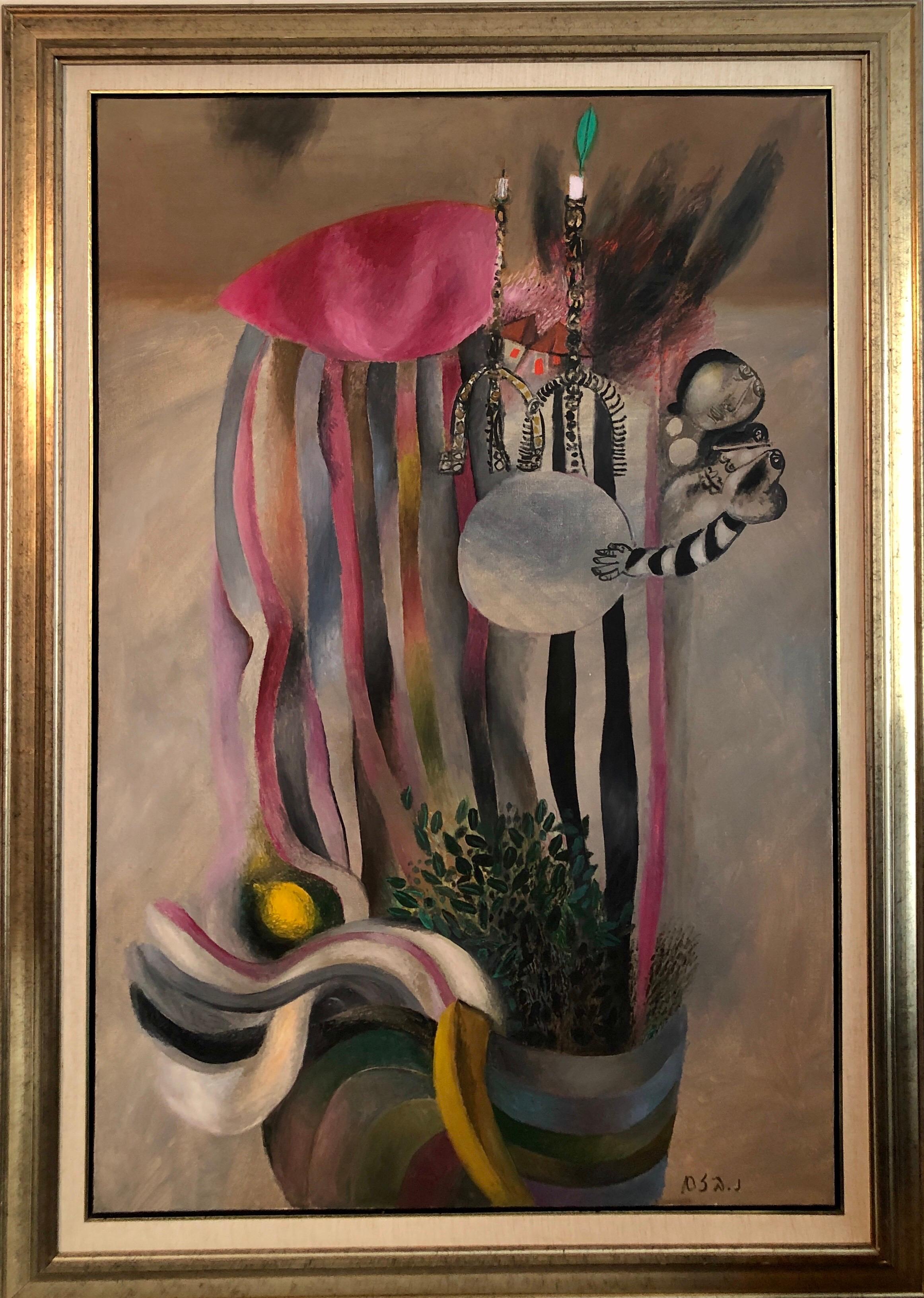 Israeli Surrealist Judaica Abstract Oil Painting Naftali Bezem Bezalel School For Sale 1