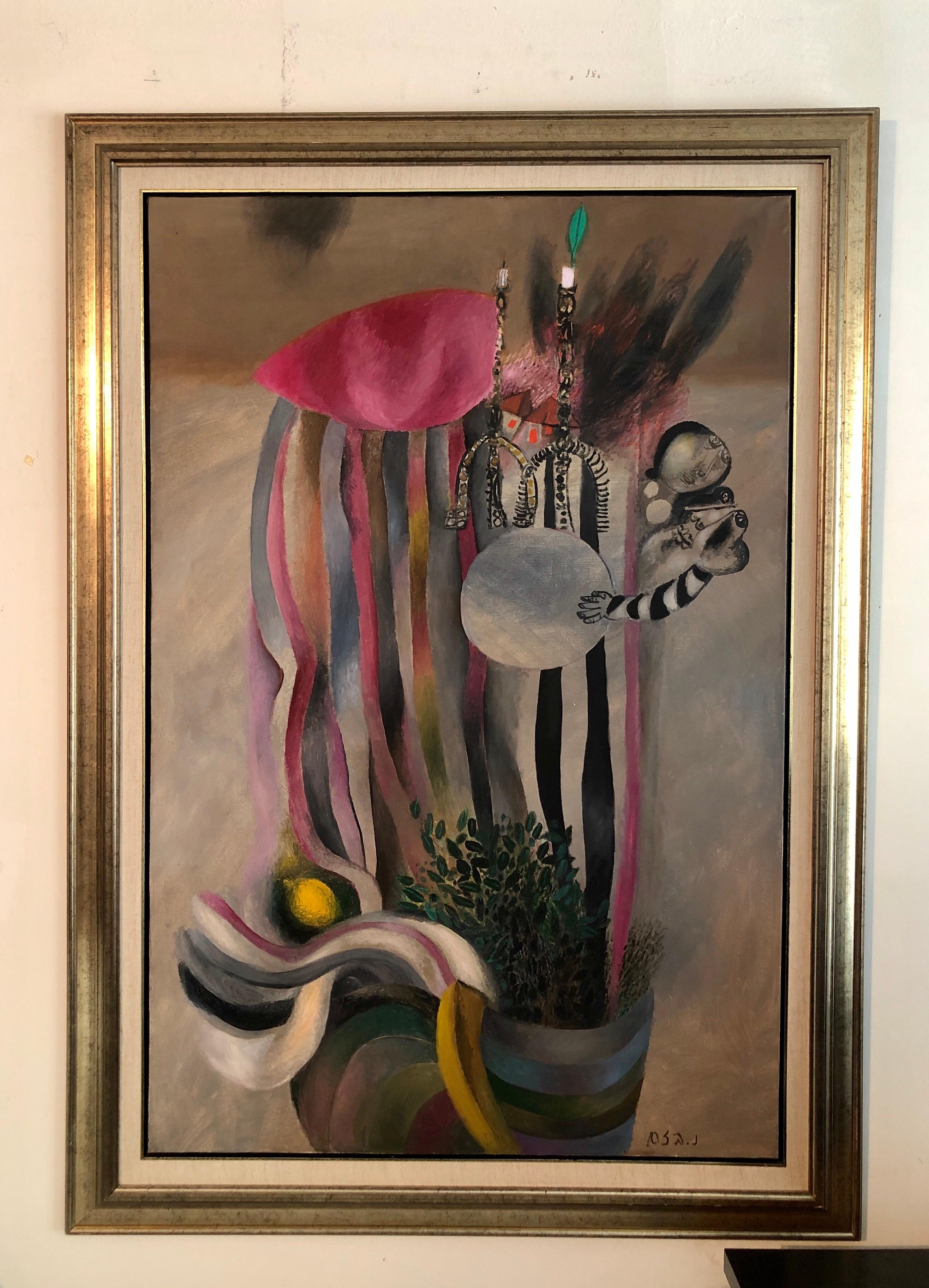 Israeli Surrealist Judaica Abstract Oil Painting Naftali Bezem Bezalel School For Sale 2