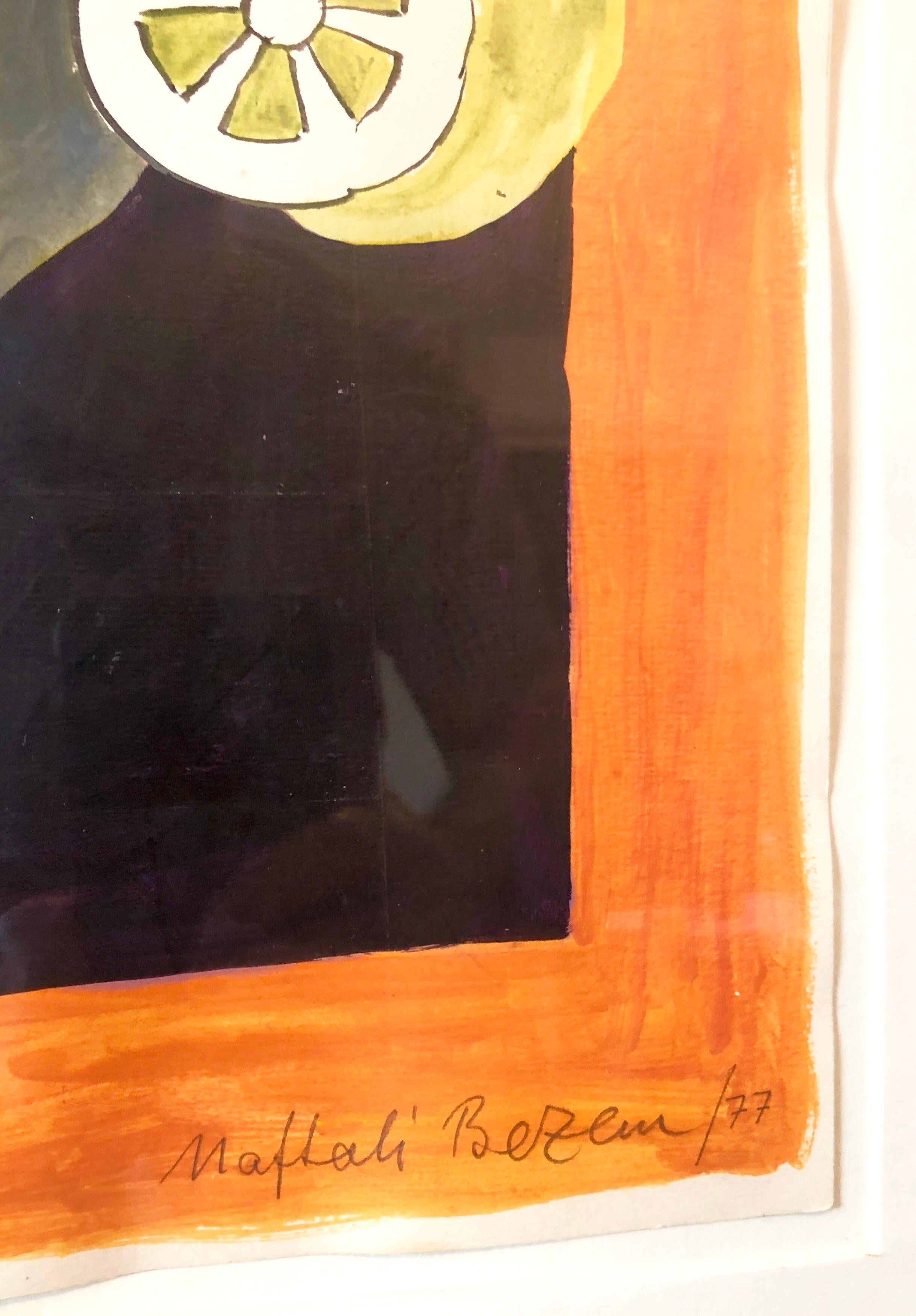 Rara Pintura Surrealista Judaica Alemana Israelí Abstracta Acuarela Gouache - Painting de Naftali Bezem