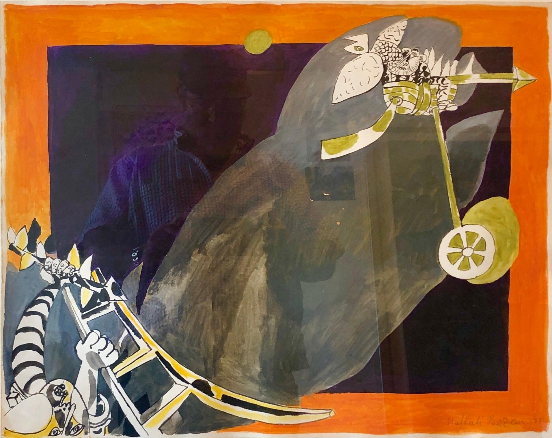 Rara Pintura Surrealista Judaica Alemana Israelí Abstracta Acuarela Gouache - Painting Moderno de Naftali Bezem