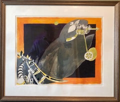 Rare peinture à la gouache abstraite surréaliste israélienne et judaïque allemande