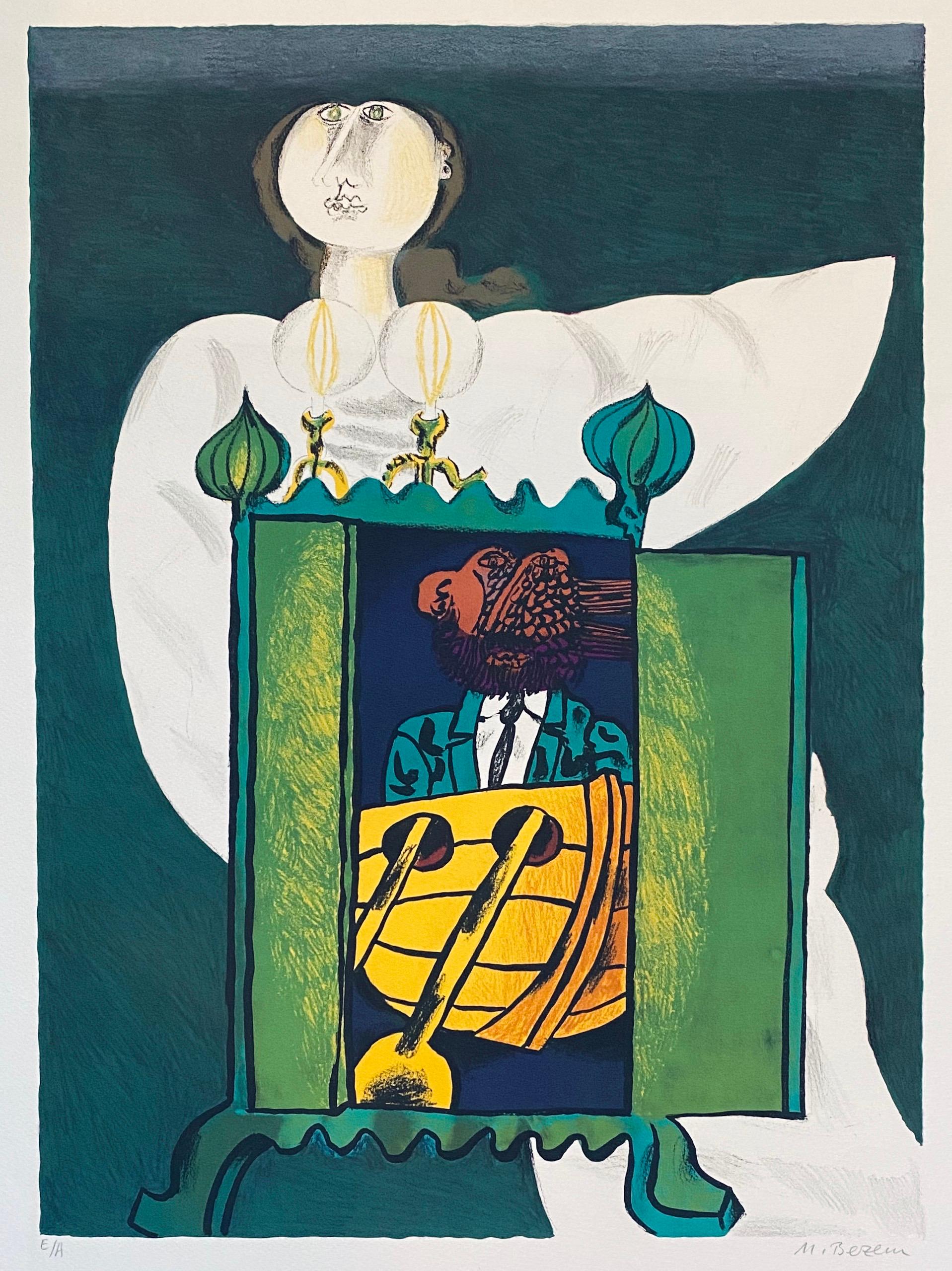 Israeli Surrealist Judaica Abstract Lithograph Naftali Bezem For Sale 1