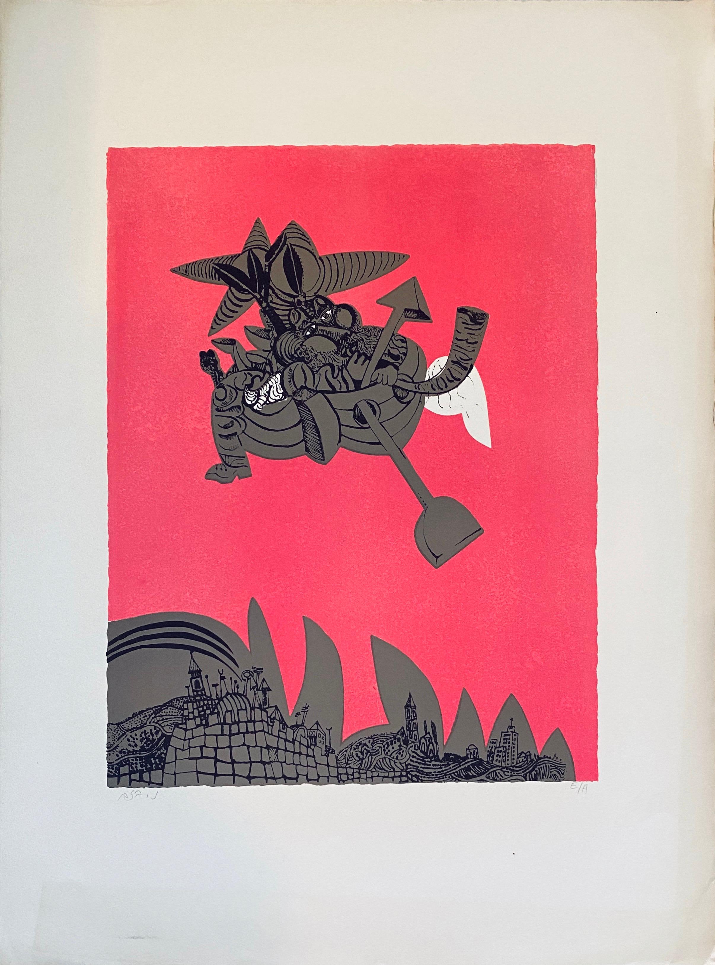 Israeli Surrealist Judaica Abstract Lithograph Naftali Bezem For Sale 1