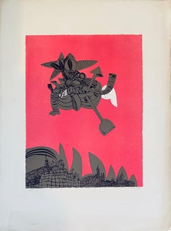 Abstrakte israelische surrealistische Judaica-Lithographie Naftali Bezem, Israel