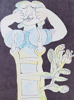 Abstrakte israelische surrealistische Judaica-Lithographie Naftali Bezem, Israel