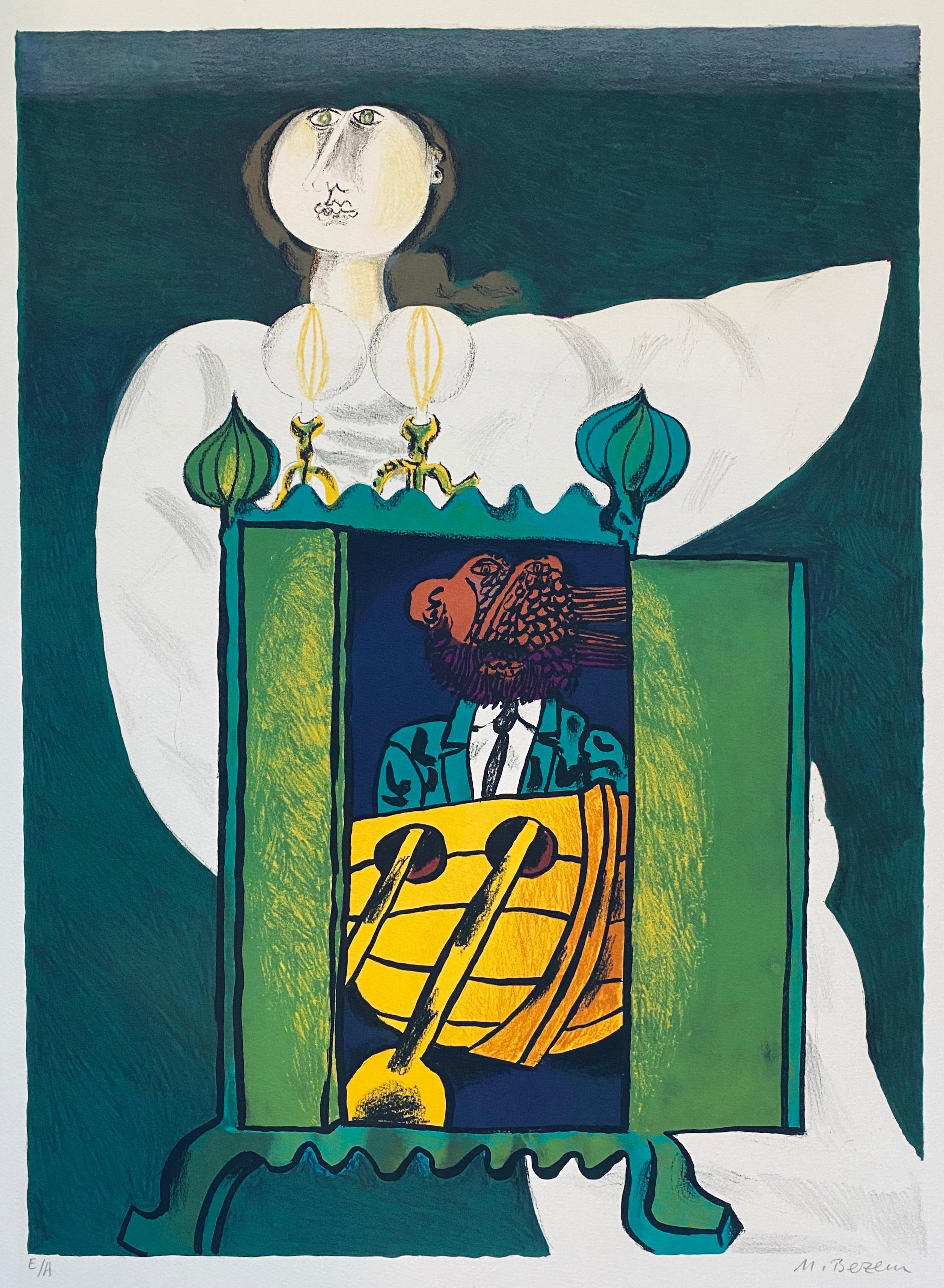 Israeli Surrealist Judaica Abstract Lithograph Naftali Bezem For Sale 2