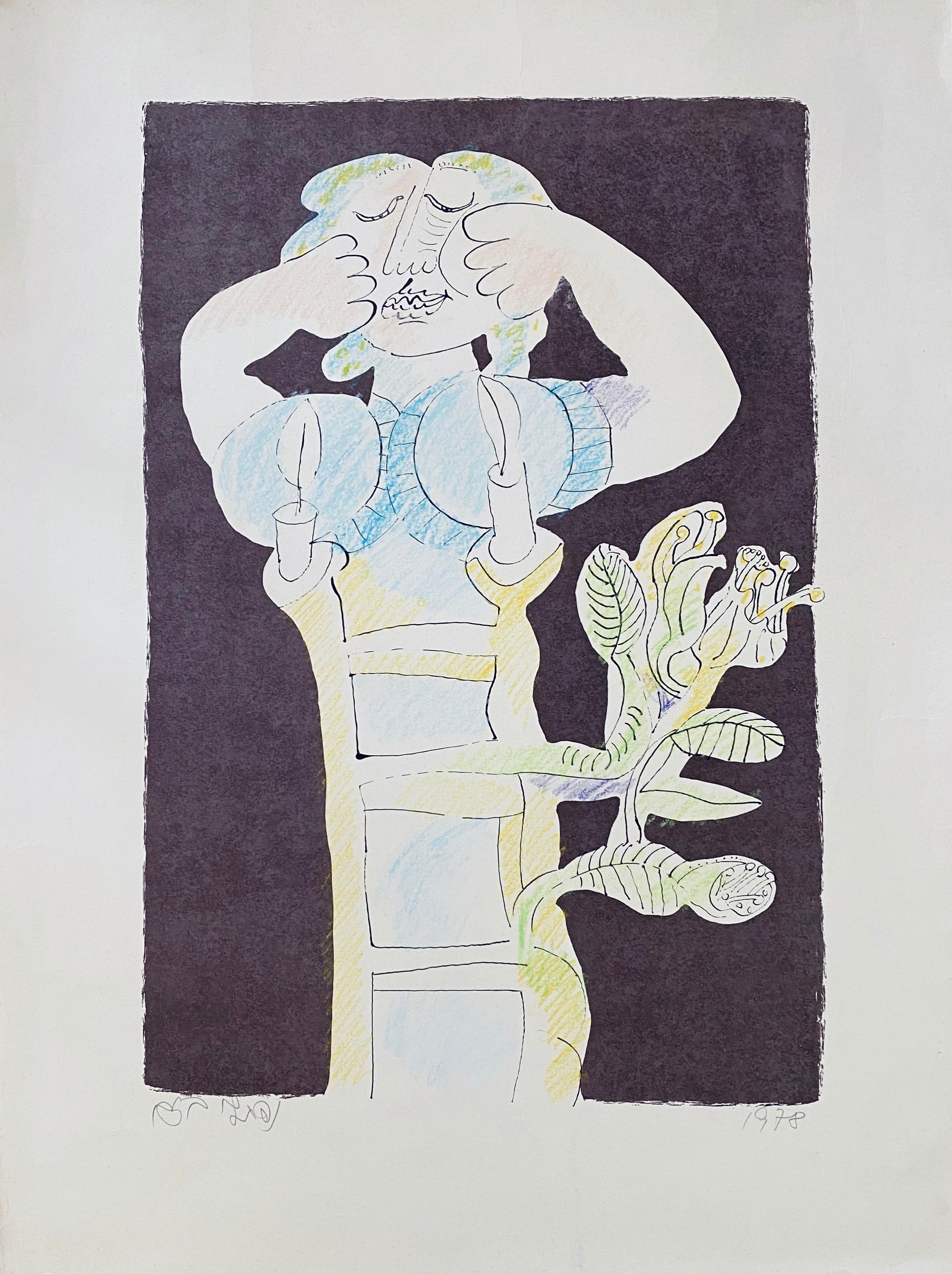 Abstrakte israelische surrealistische Judaica-Lithographie Naftali Bezem, Israel im Angebot 2