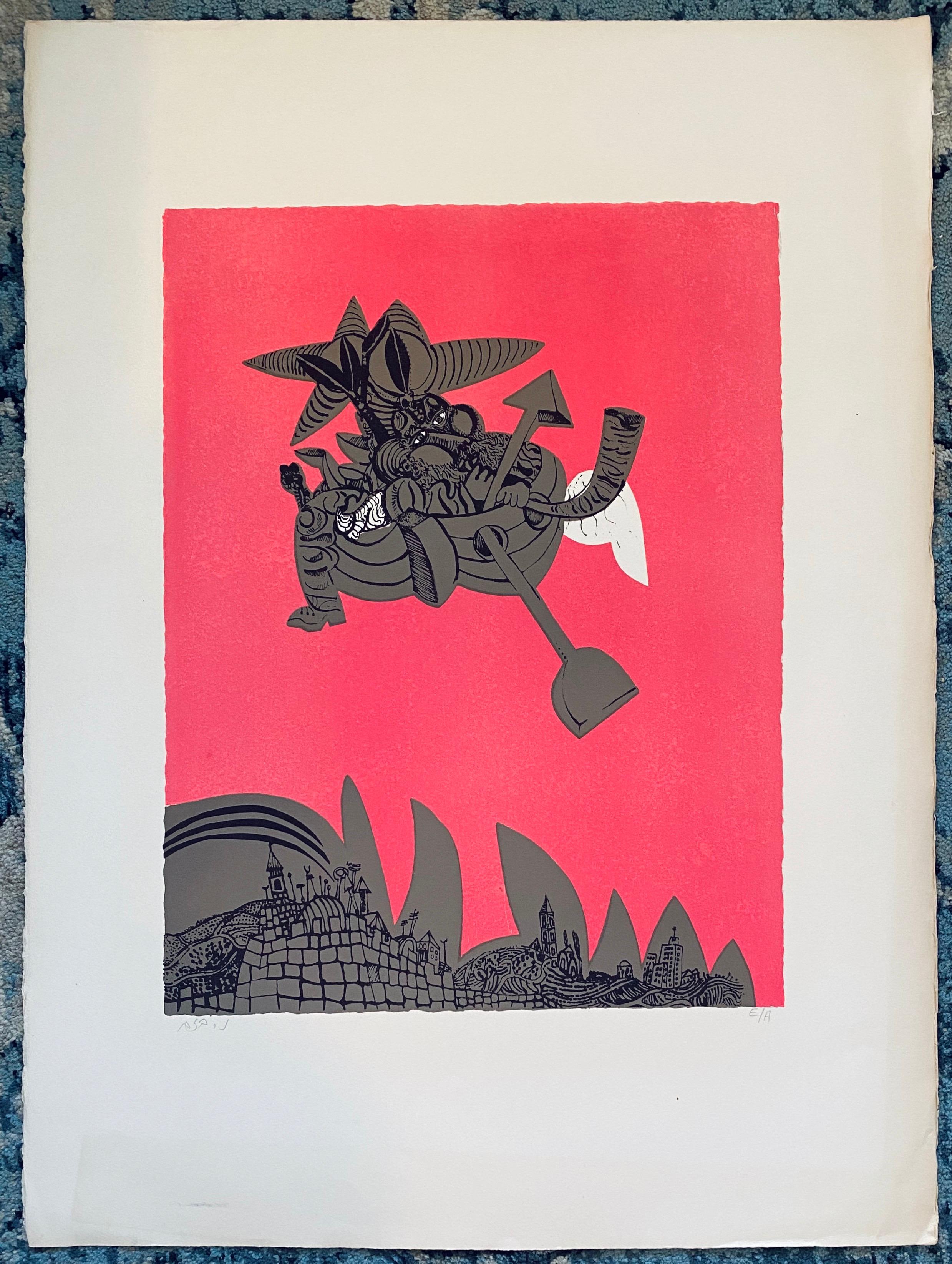 Israeli Surrealist Judaica Abstract Lithograph Naftali Bezem For Sale 6