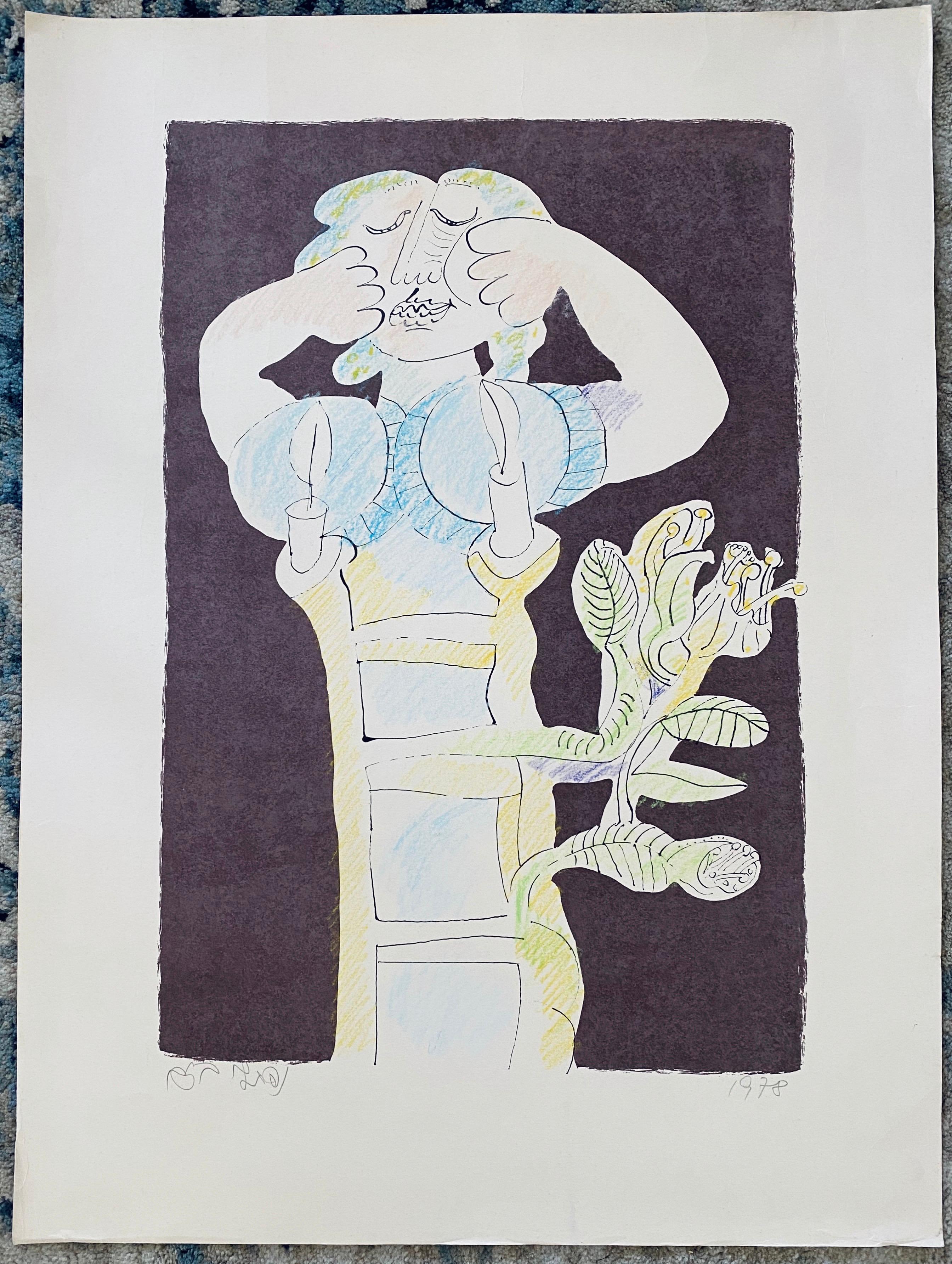 Abstrakte israelische surrealistische Judaica-Lithographie Naftali Bezem, Israel im Angebot 6