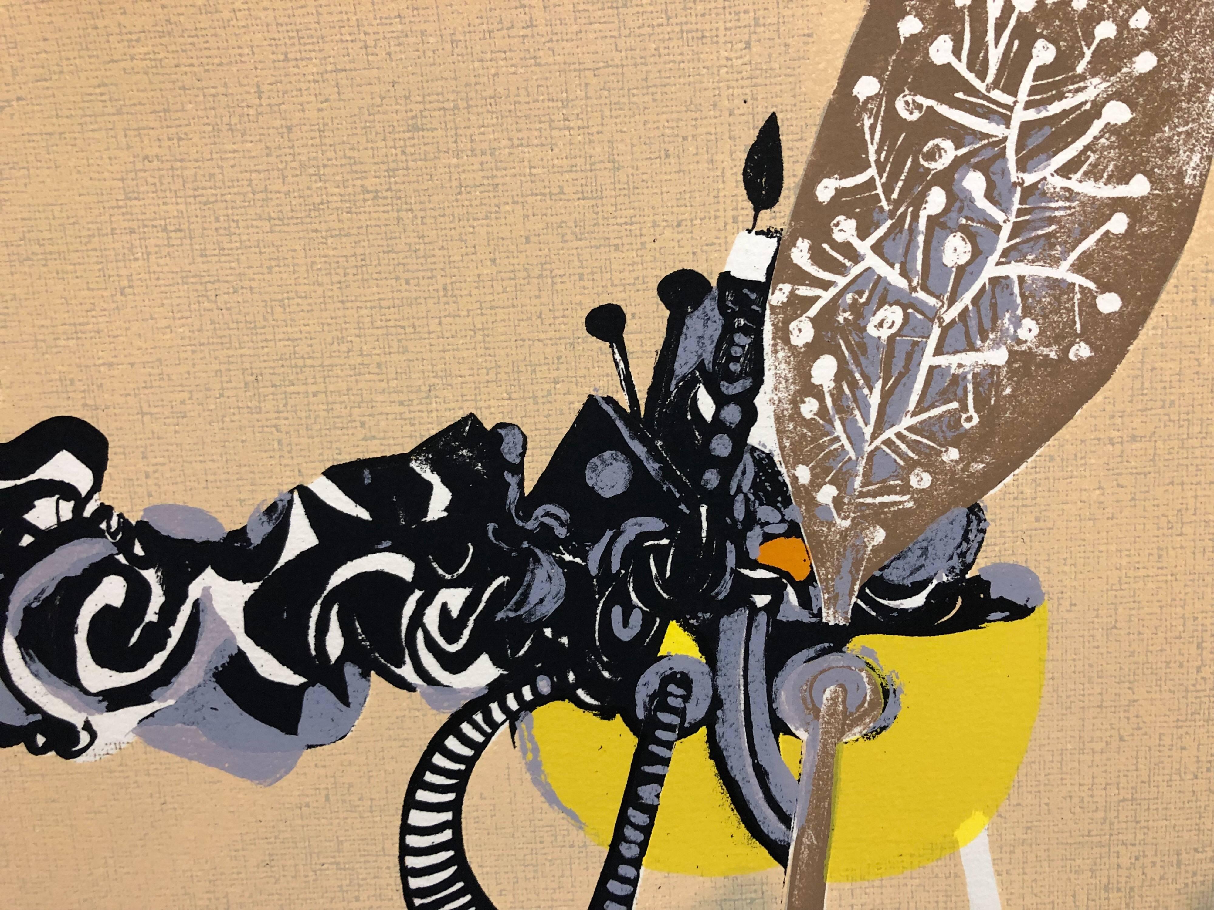 Rare Israeli Surrealist Judaica Abstract Lithograph Naftali Bezem 1