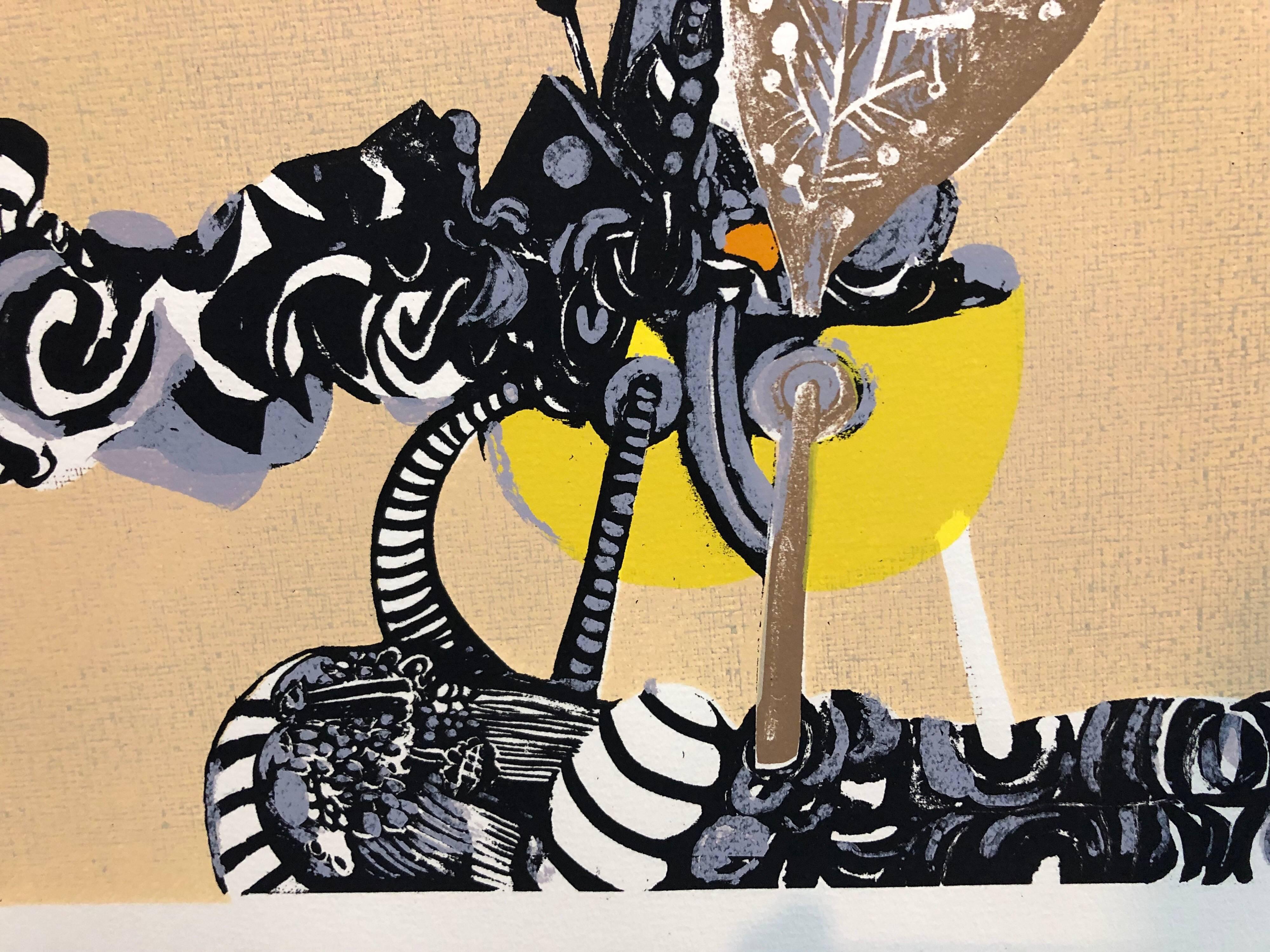 Rare Israeli Surrealist Judaica Abstract Lithograph Naftali Bezem 2