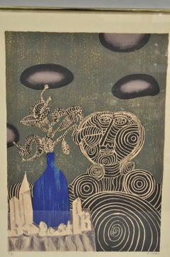 Naftali Bezem Surrealistische Lithographie Signierter Druck "Frau mit Vase" Judaica Kunst