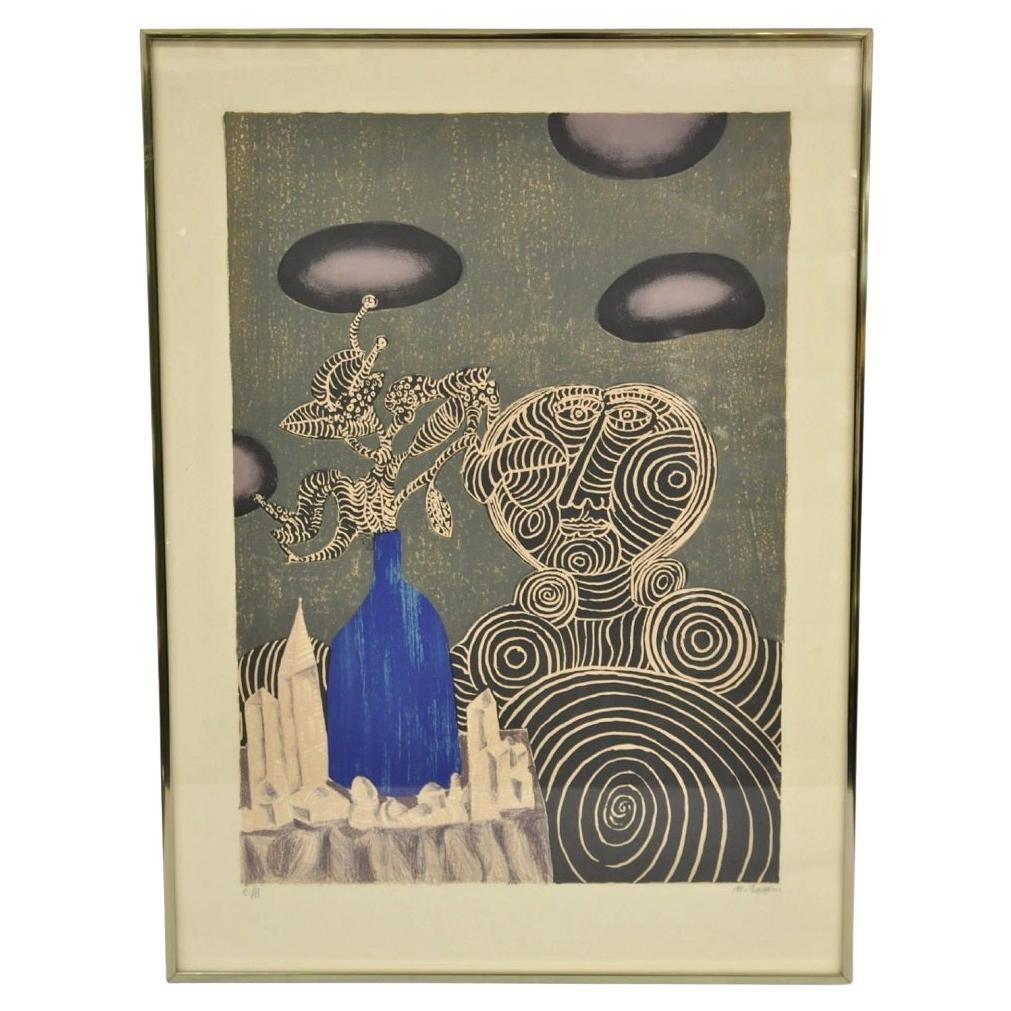 Naftali Bezem Surrealist Lithograph Signed Print "Woman with Vase" Judaica Art For Sale